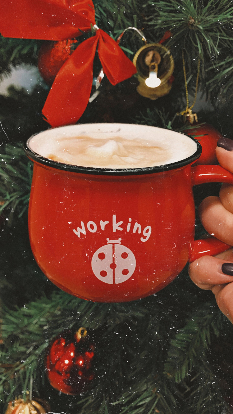 Person Holding Red and White Ceramic Mug With Coffee. Wallpaper in 750x1334 Resolution