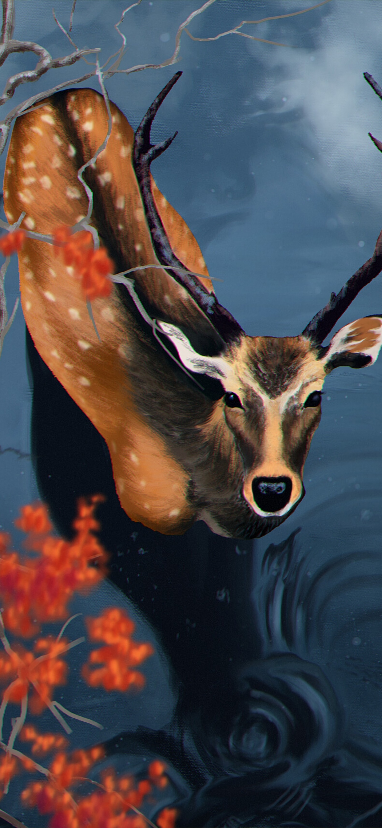 Cerf Brun Dans la Peinture à L'eau. Wallpaper in 1242x2688 Resolution