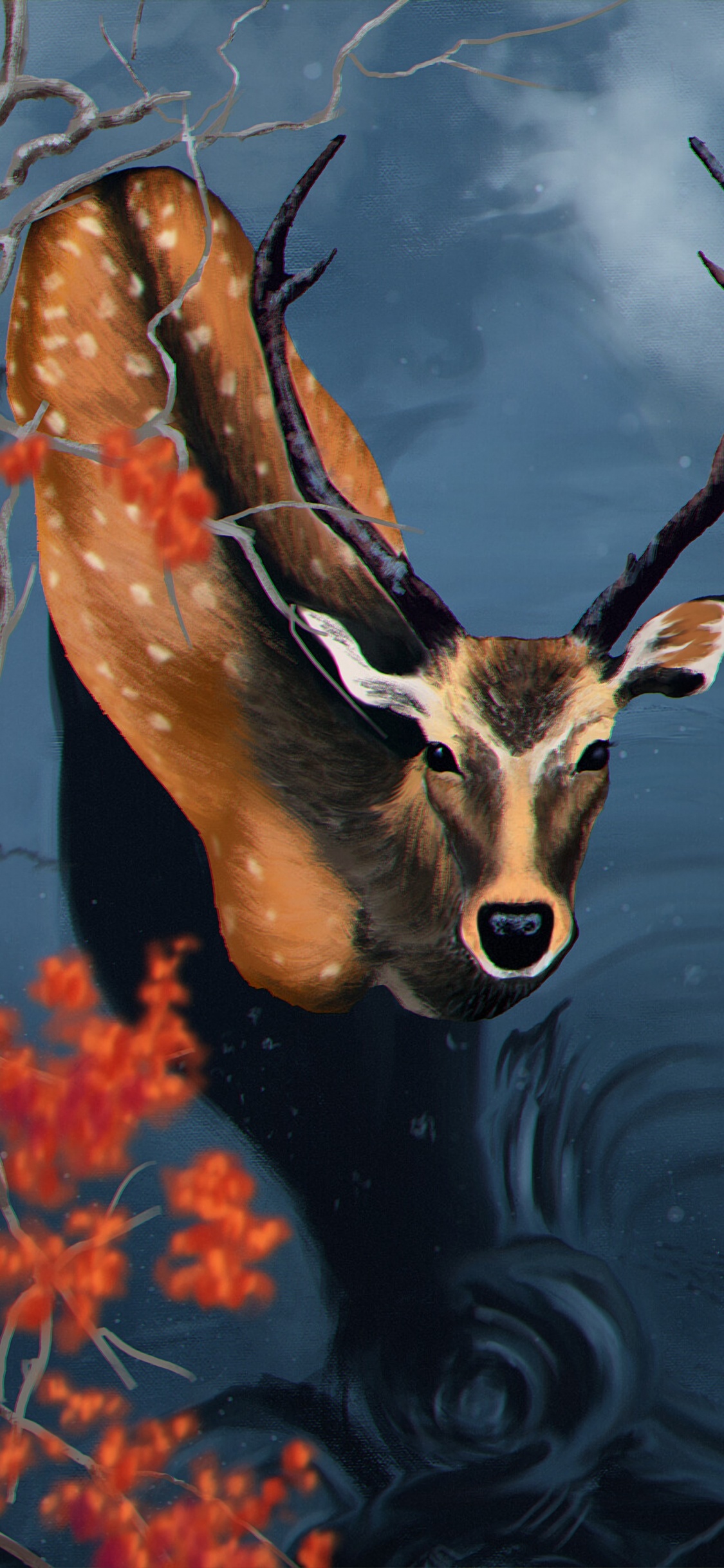 Ciervo Marrón en Pintura al Agua. Wallpaper in 1125x2436 Resolution