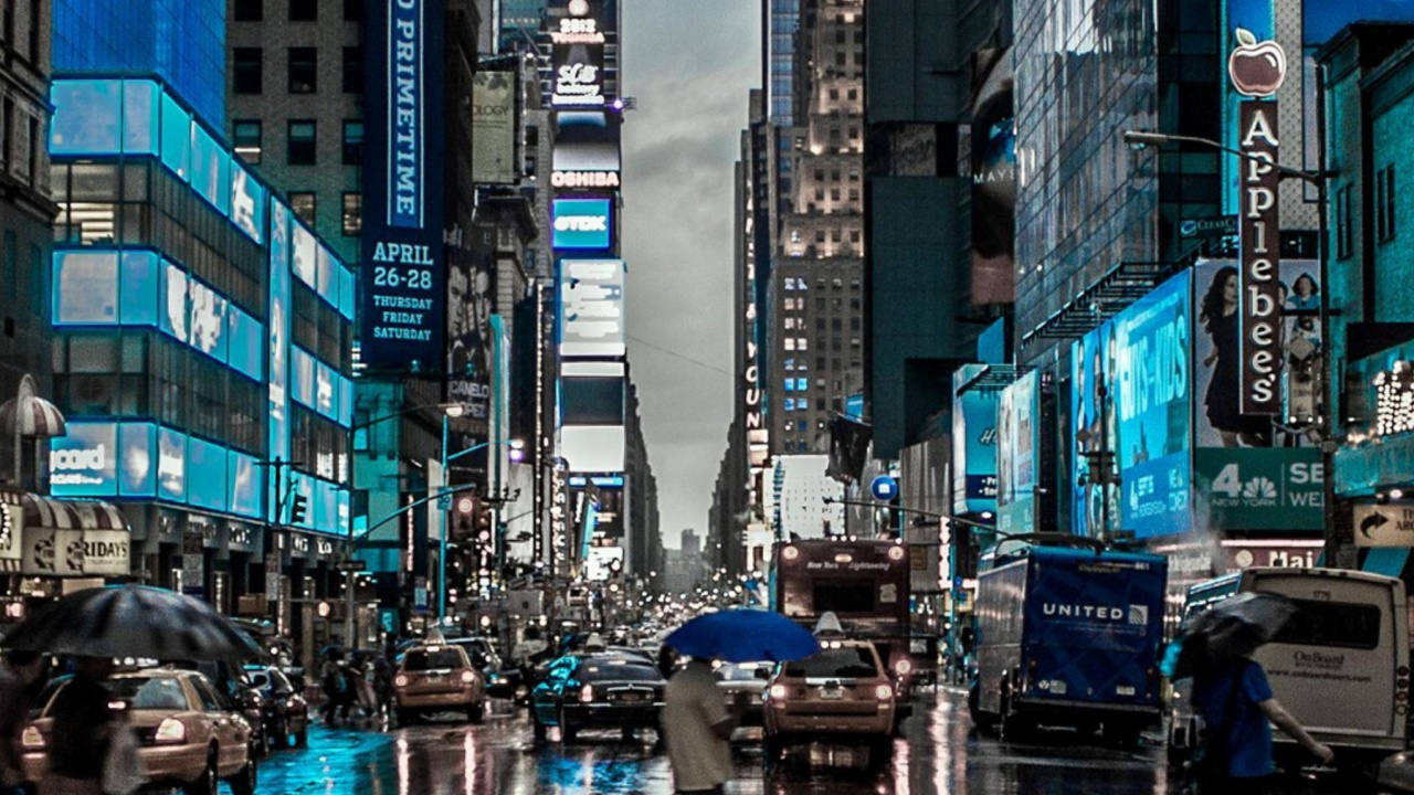 Times Square, Edificio, Agua, Azul, Torre de Bloques. Wallpaper in 1280x720 Resolution