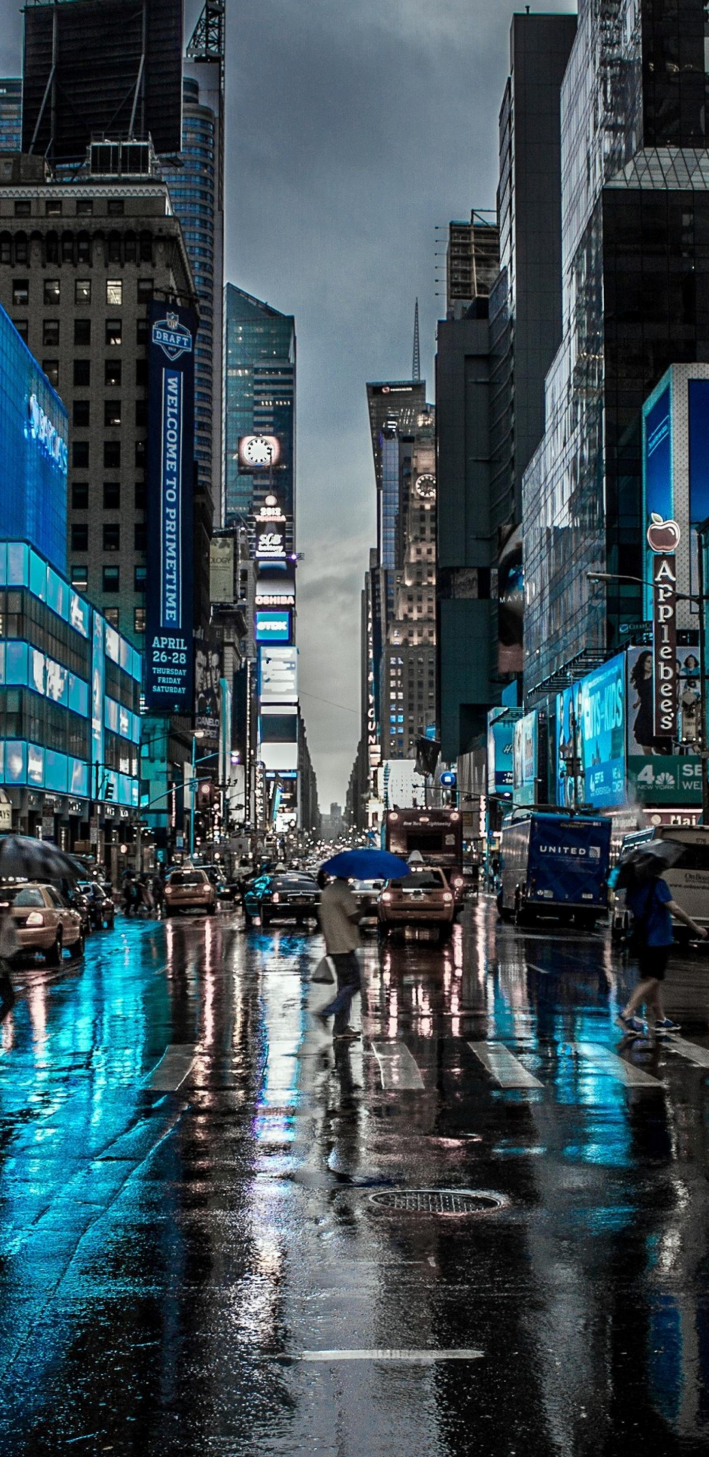 Times Square, Gratte-ciel, Bâtiment, Eau, Blue. Wallpaper in 1440x2960 Resolution