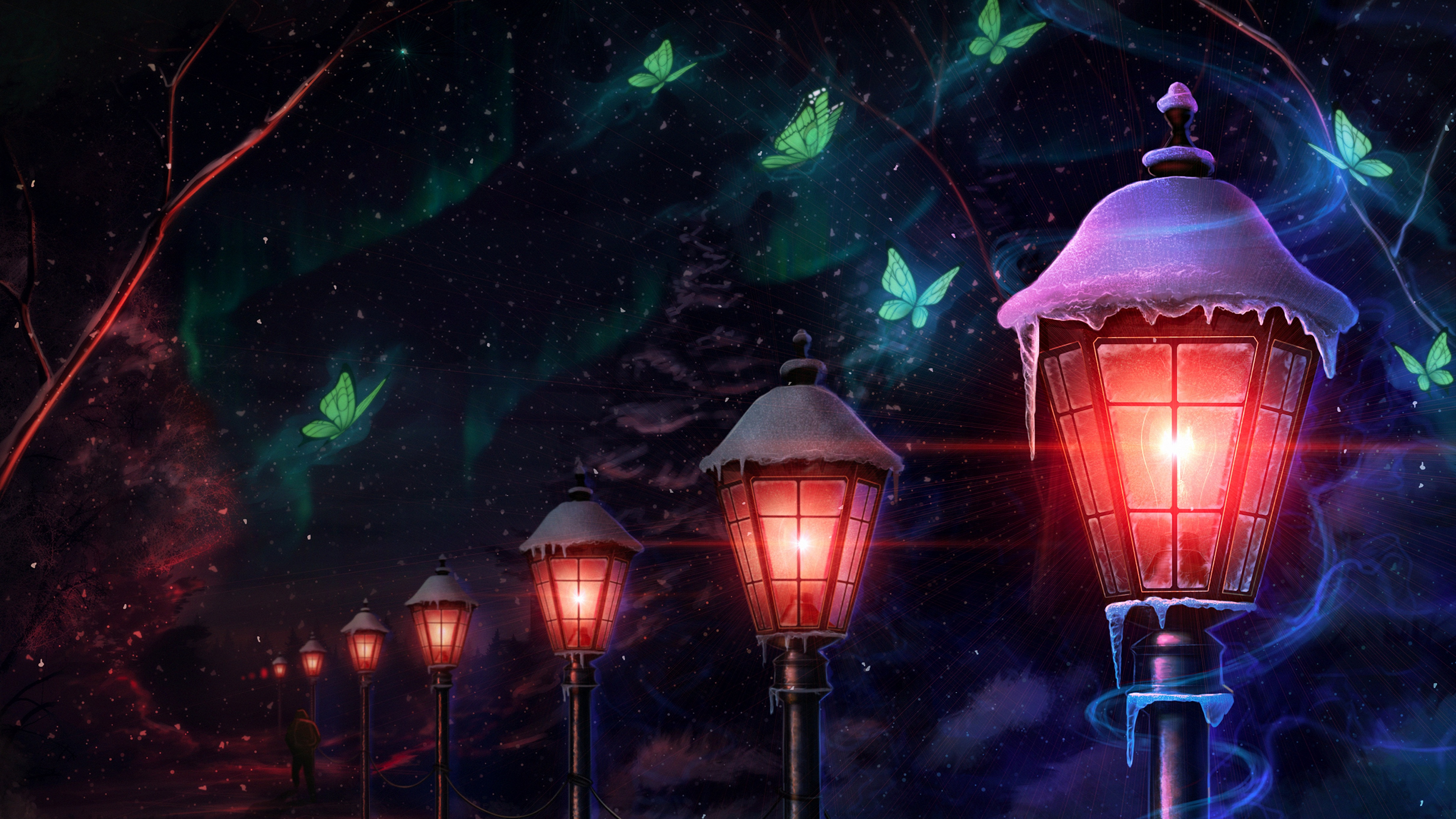 Guirlandes Lumineuses Vertes et Bleues. Wallpaper in 3840x2160 Resolution