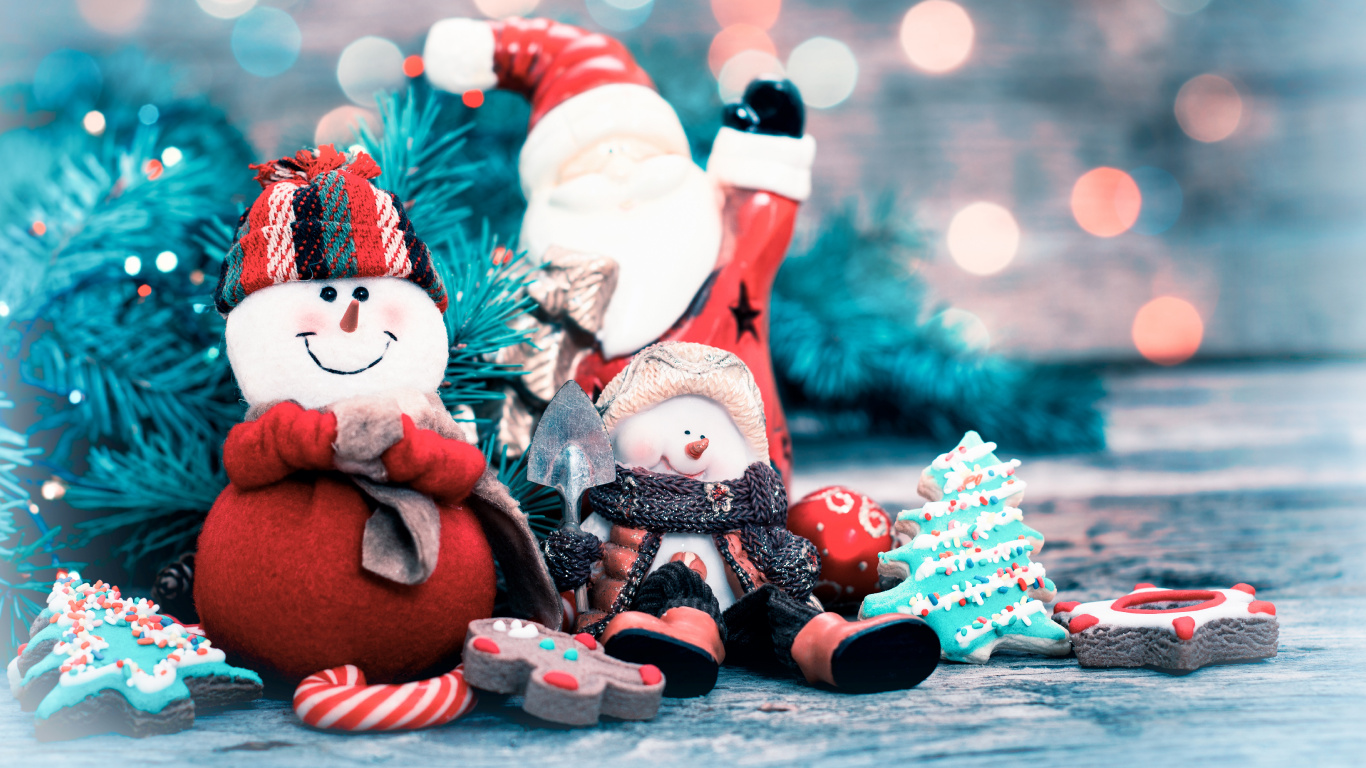 Snowman, Christmas Day, Santa Claus, Christmas Decoration, Christmas. Wallpaper in 1366x768 Resolution