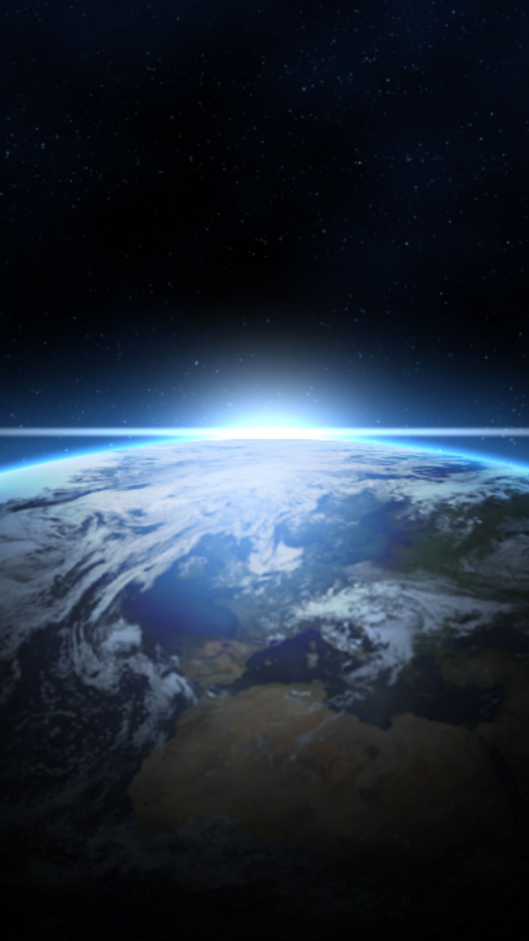 Blau-weißer Planet Und Mond. Wallpaper in 750x1334 Resolution