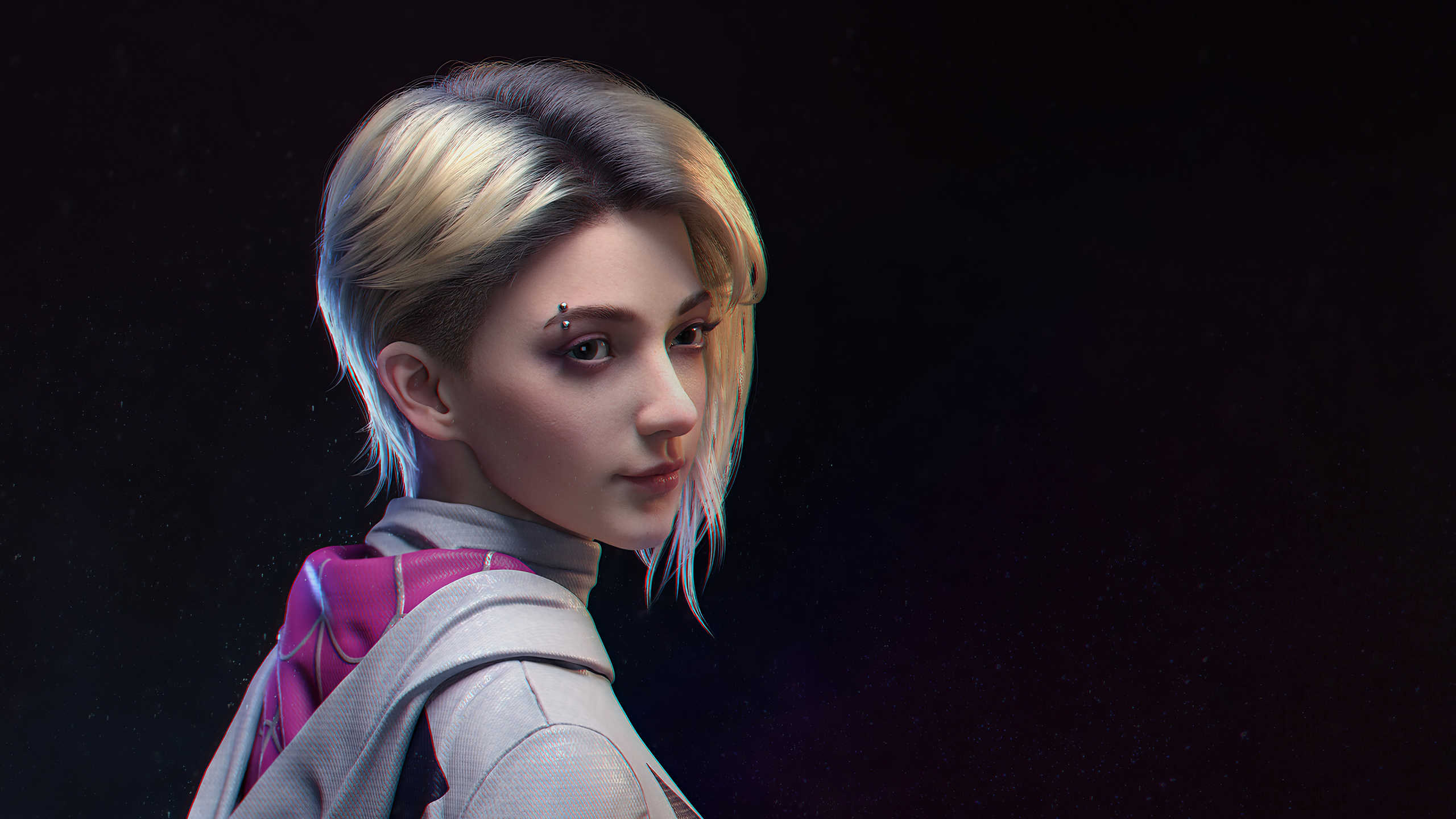 Woman in Gray and Pink Hoodie. Wallpaper in 2560x1440 Resolution