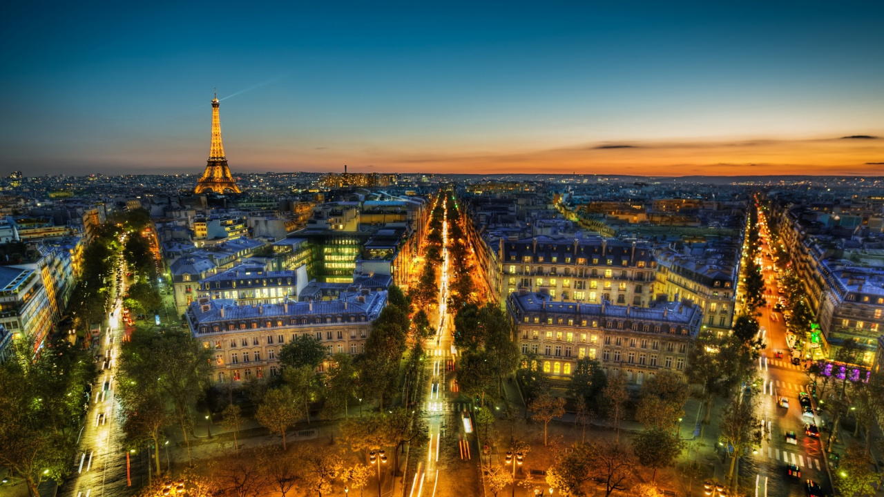 Aerial View of City During Night Time. Wallpaper in 1280x720 Resolution