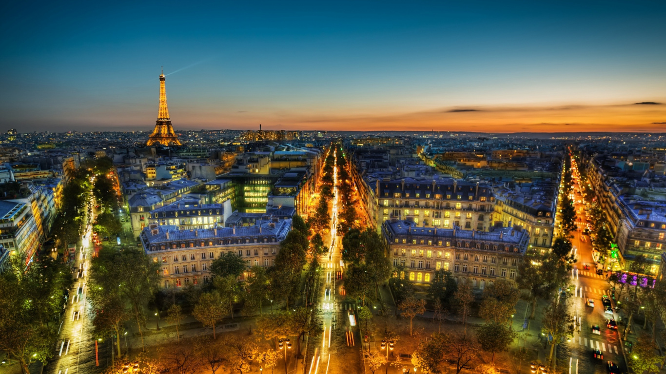 Aerial View of City During Night Time. Wallpaper in 1366x768 Resolution