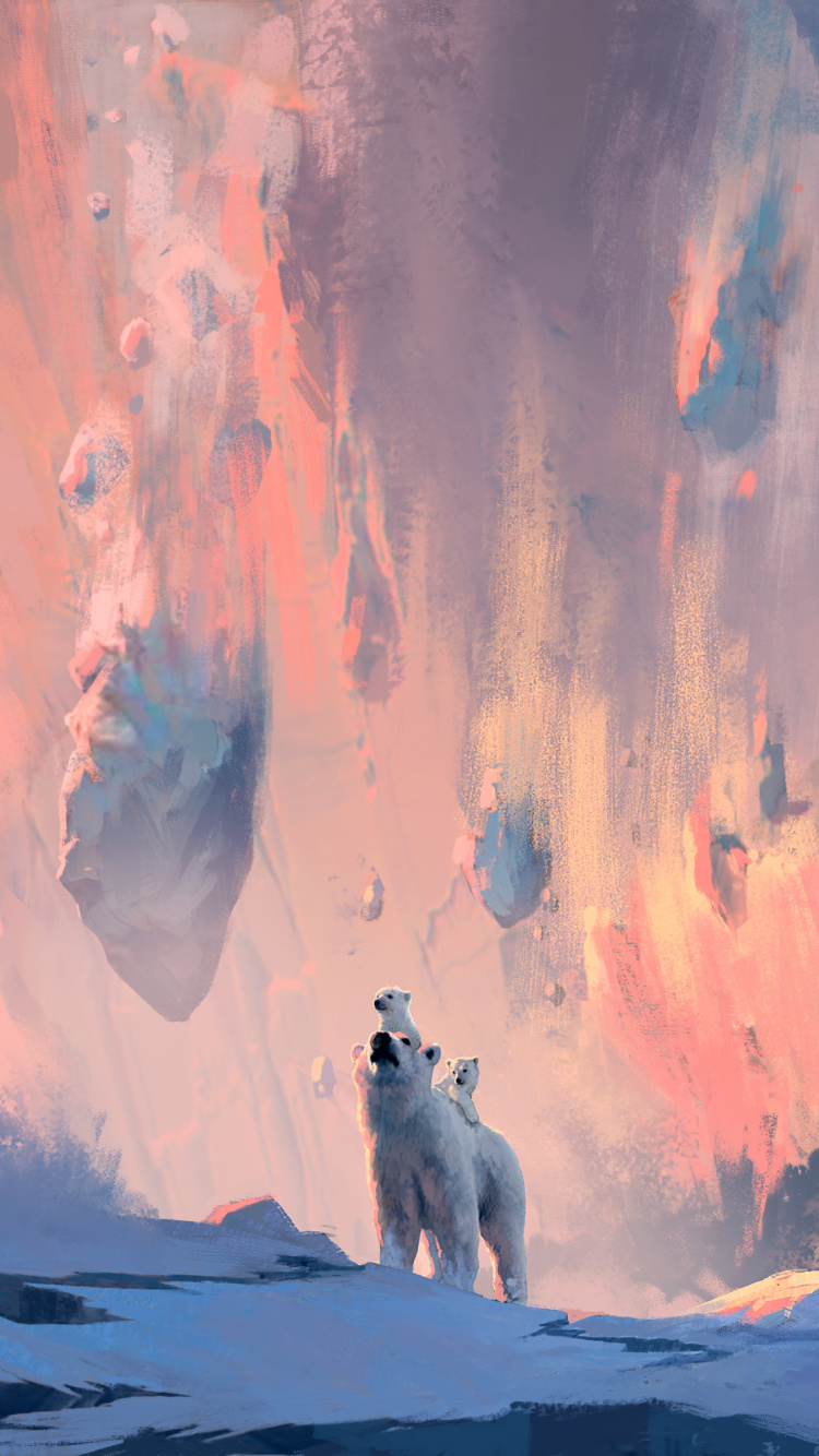 Chien Blanc Sur Sol Couvert de Neige. Wallpaper in 750x1334 Resolution