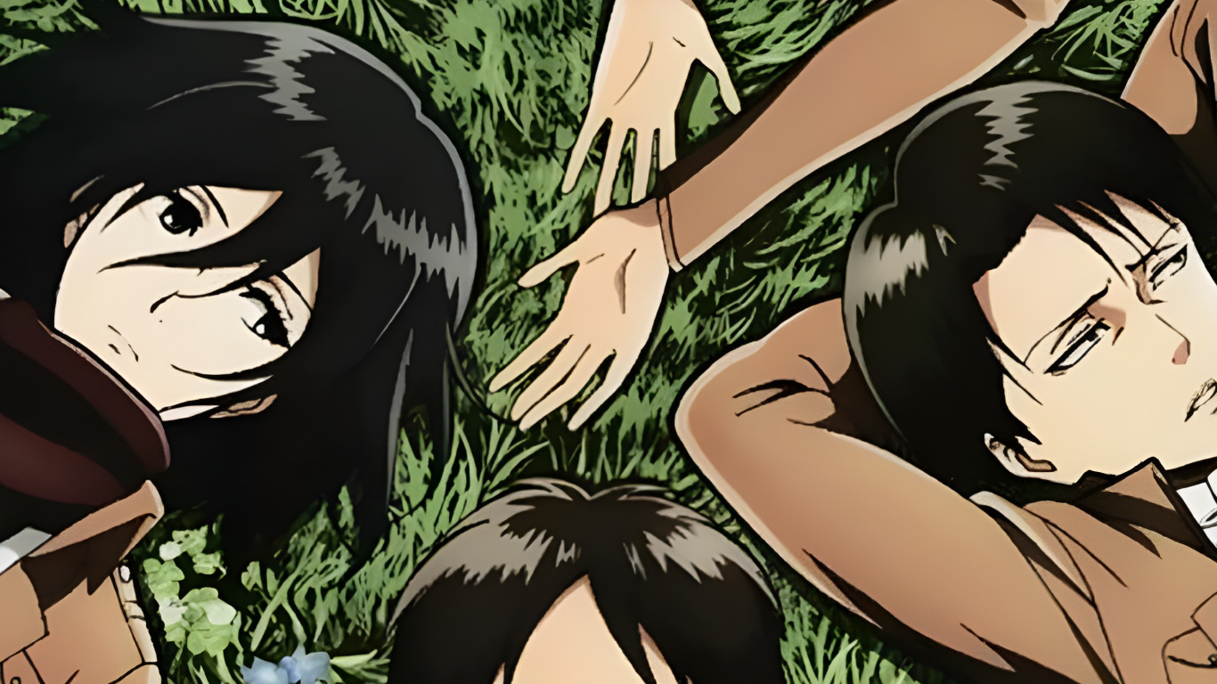 L'anime, Aot Saint Patrick, Eren Yeager, Mikasa Ackerman, Levi Ackerman. Wallpaper in 1366x768 Resolution