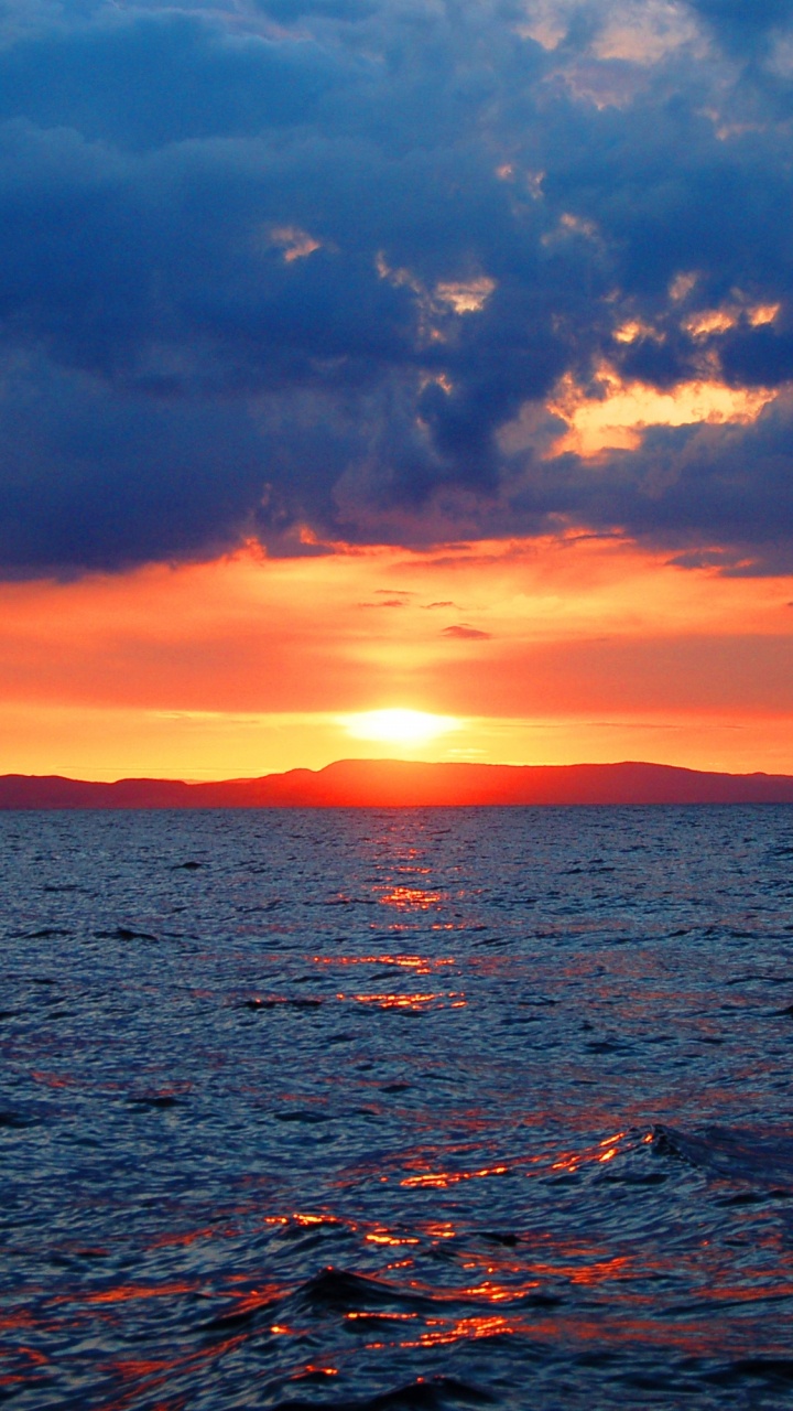 Sonnenuntergang, Gewässer, Horizont, Meer, Wasser. Wallpaper in 720x1280 Resolution