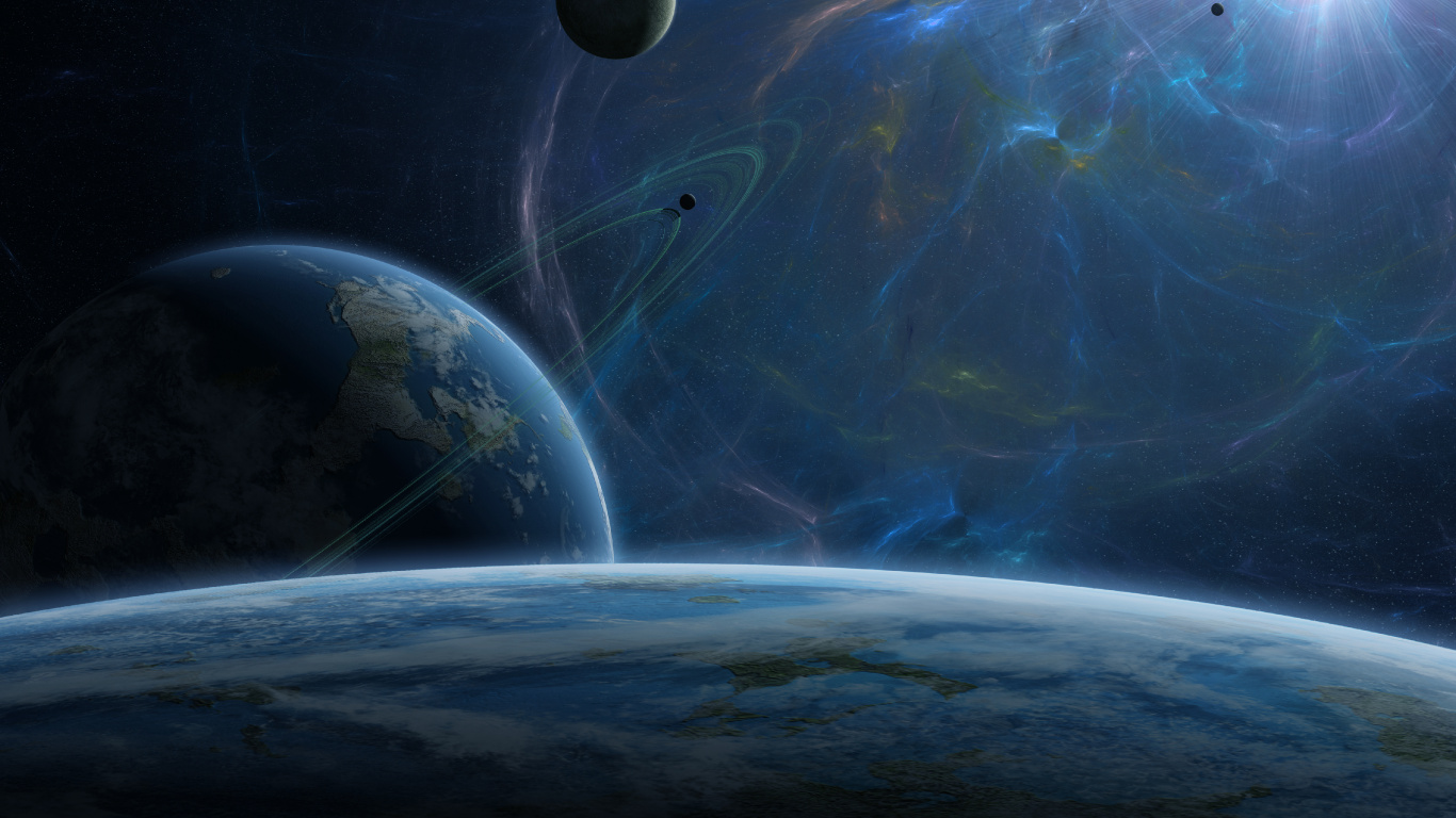 Blue and White Planet Illustration. Wallpaper in 1366x768 Resolution