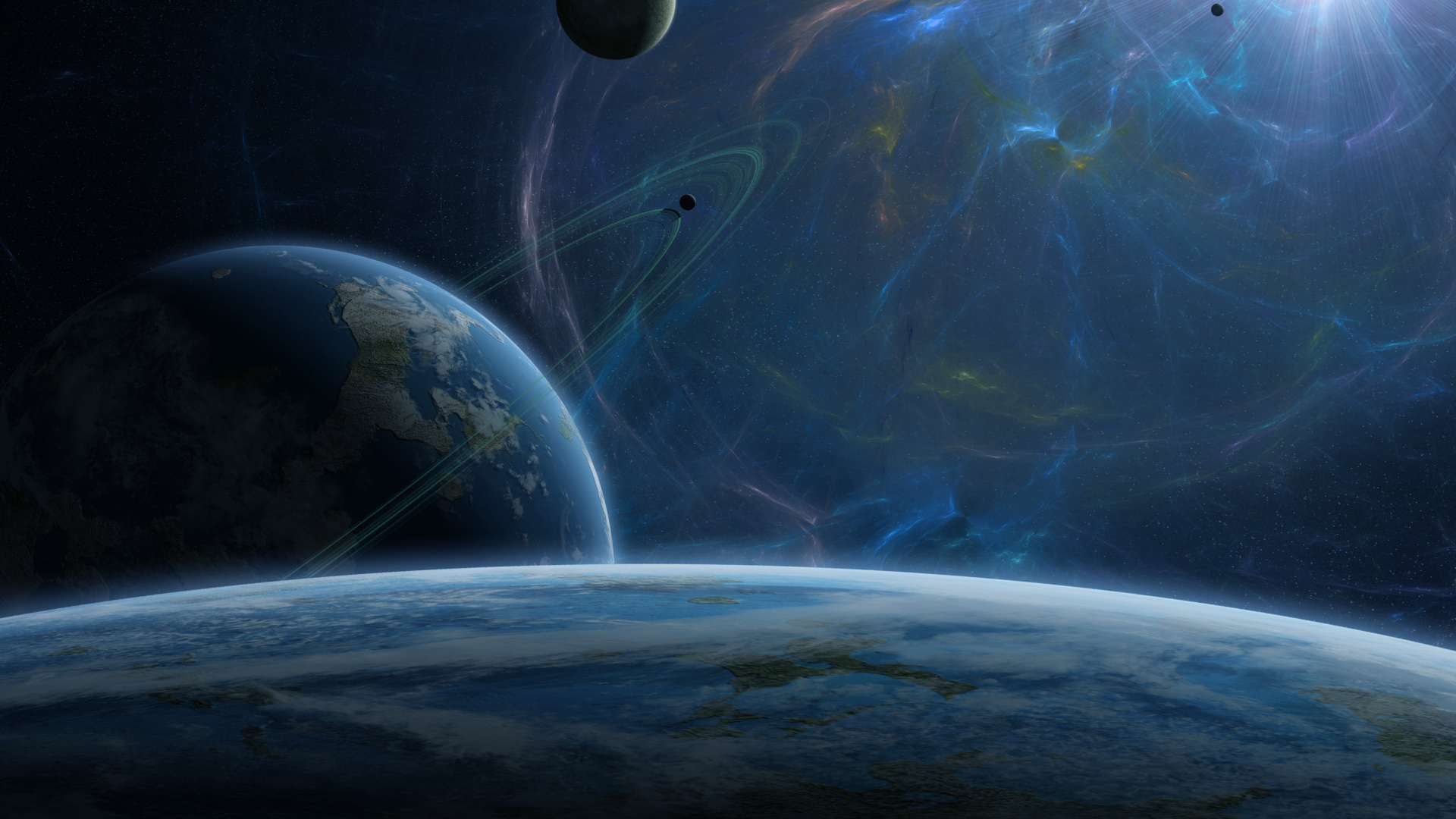 Blue and White Planet Illustration. Wallpaper in 1920x1080 Resolution