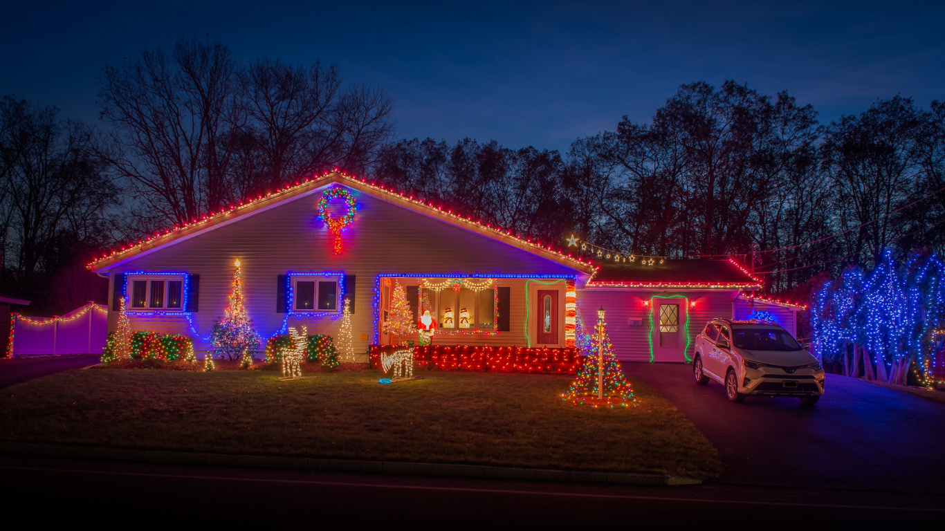 Les Lumières de Noël, Le Jour De Noël, Nouvelle Année, Maison, Éclairage. Wallpaper in 1366x768 Resolution