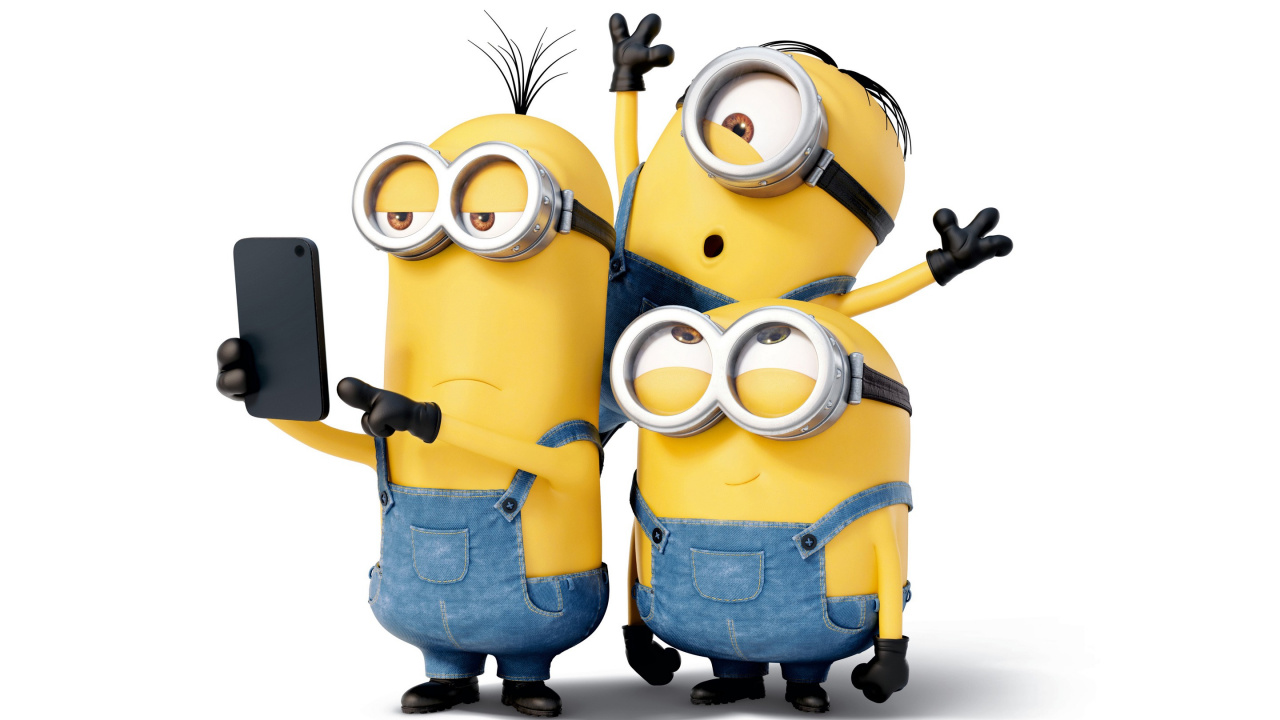 Two Minions Holding Black and Yellow Camera. Wallpaper in 1280x720 Resolution