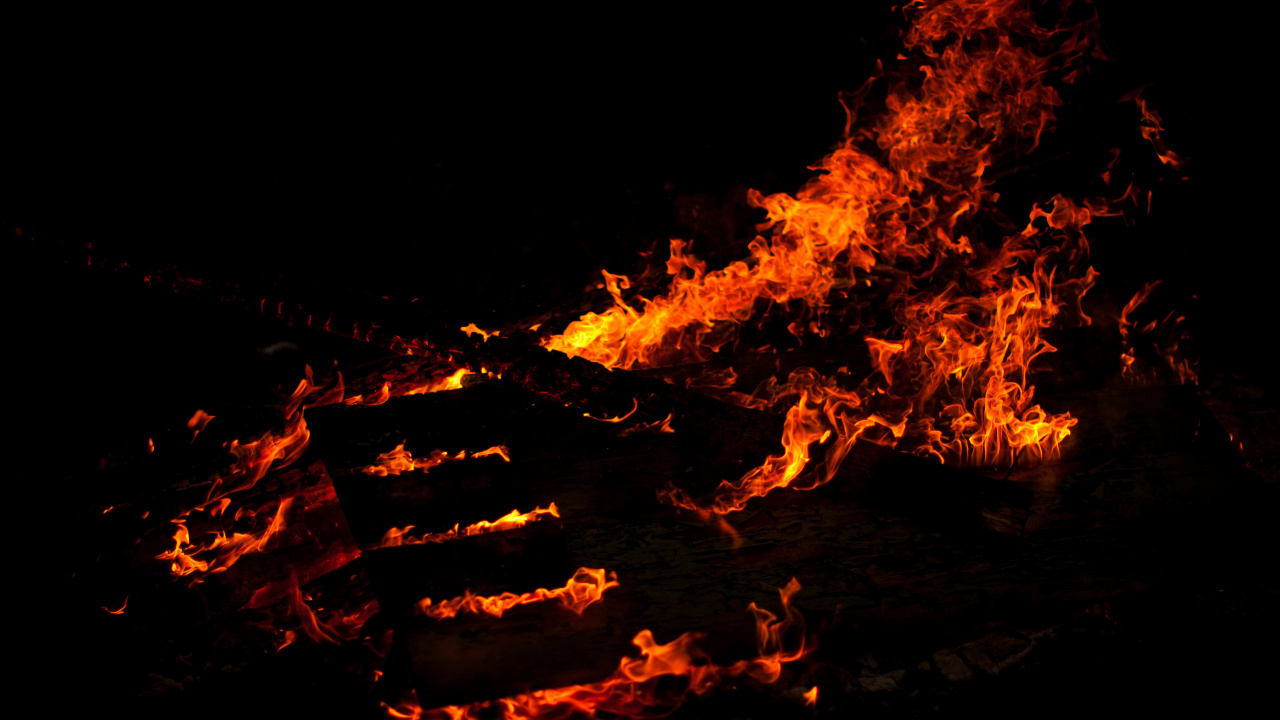 Fire on Fire During Night Time. Wallpaper in 1280x720 Resolution
