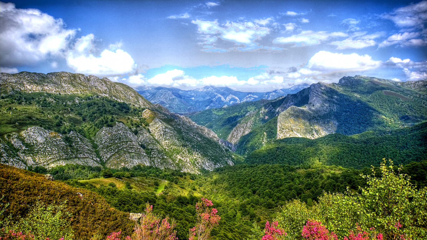 Green and Brown Mountains Under Blue Sky During Daytime. Wallpaper in 1366x768 Resolution