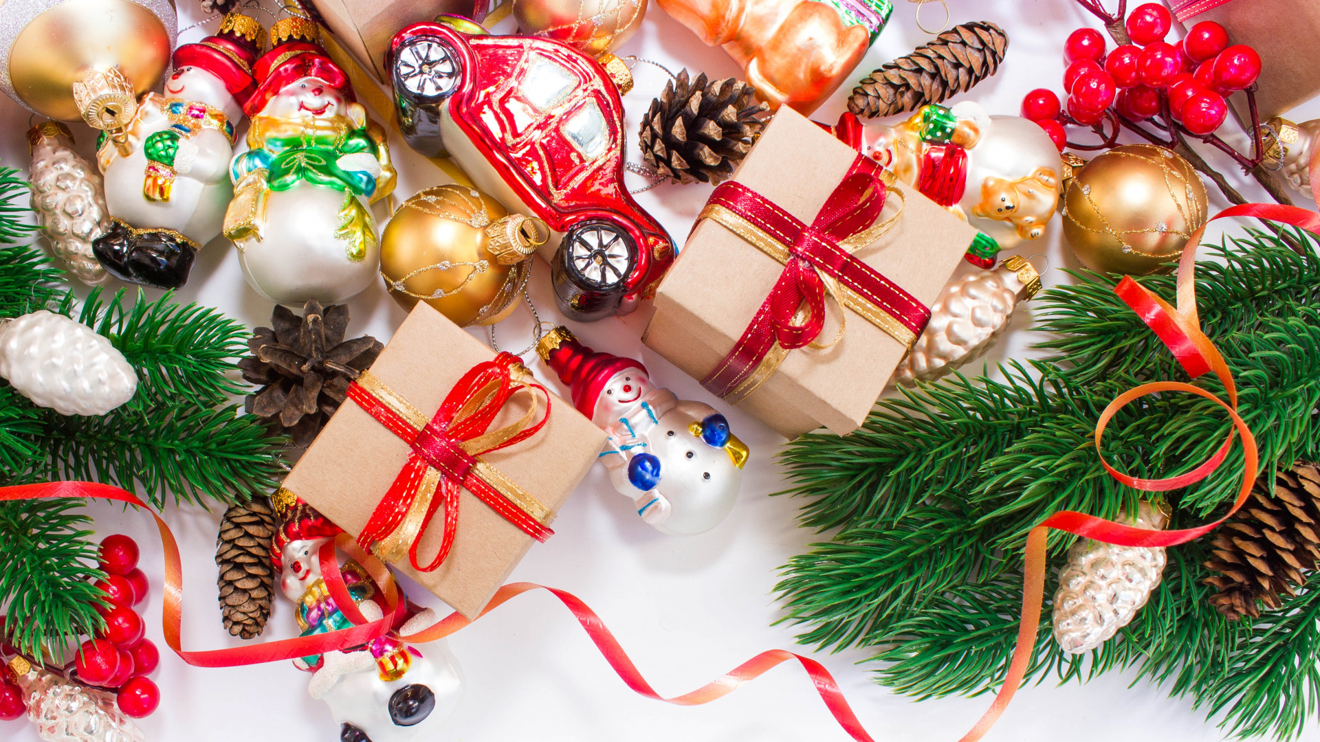 Nouvelle Année, Cadeau, Ornement de Noël, Décoration de Noël, Voiture. Wallpaper in 1920x1080 Resolution