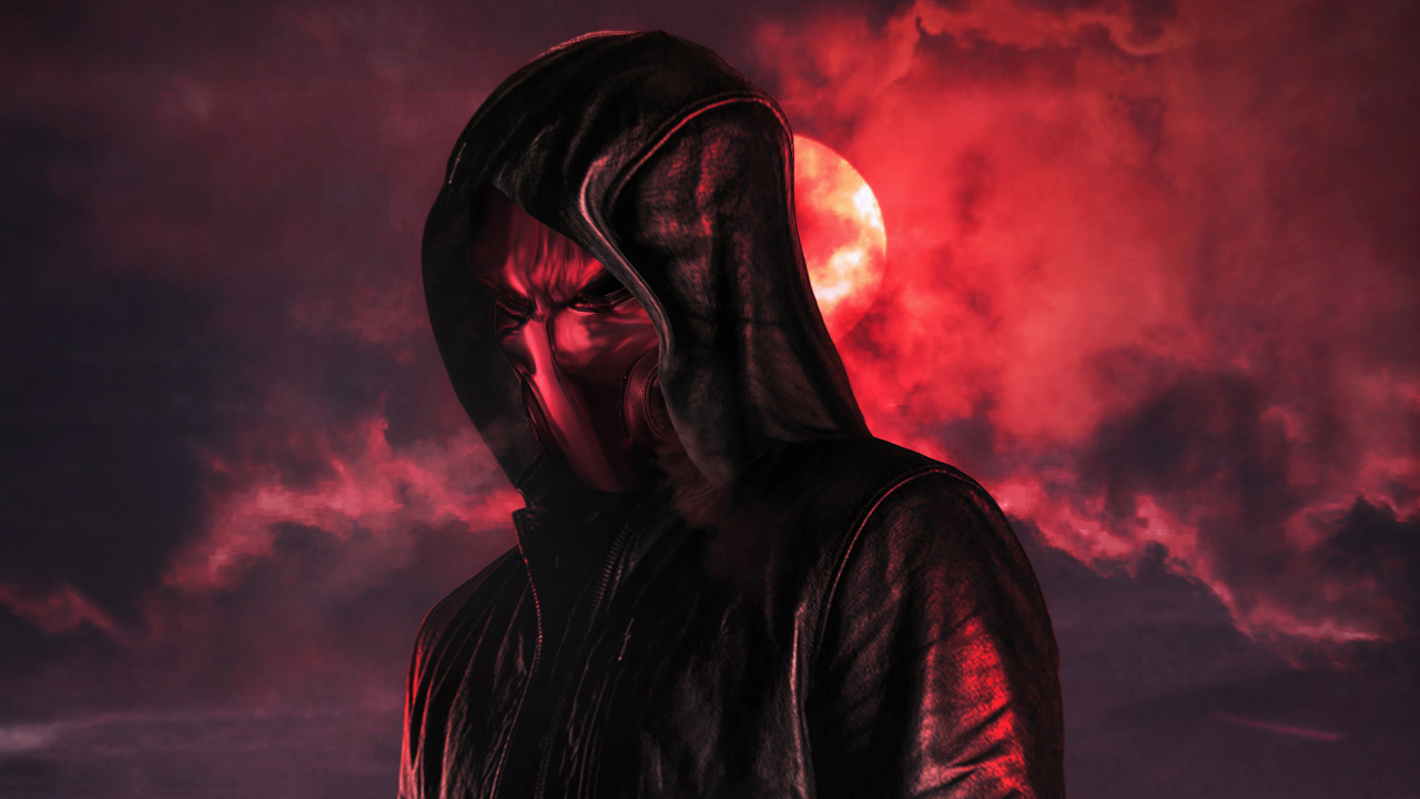 Mann im Schwarzen Hoodie Mit Lila Rauch im Gesicht. Wallpaper in 1280x720 Resolution