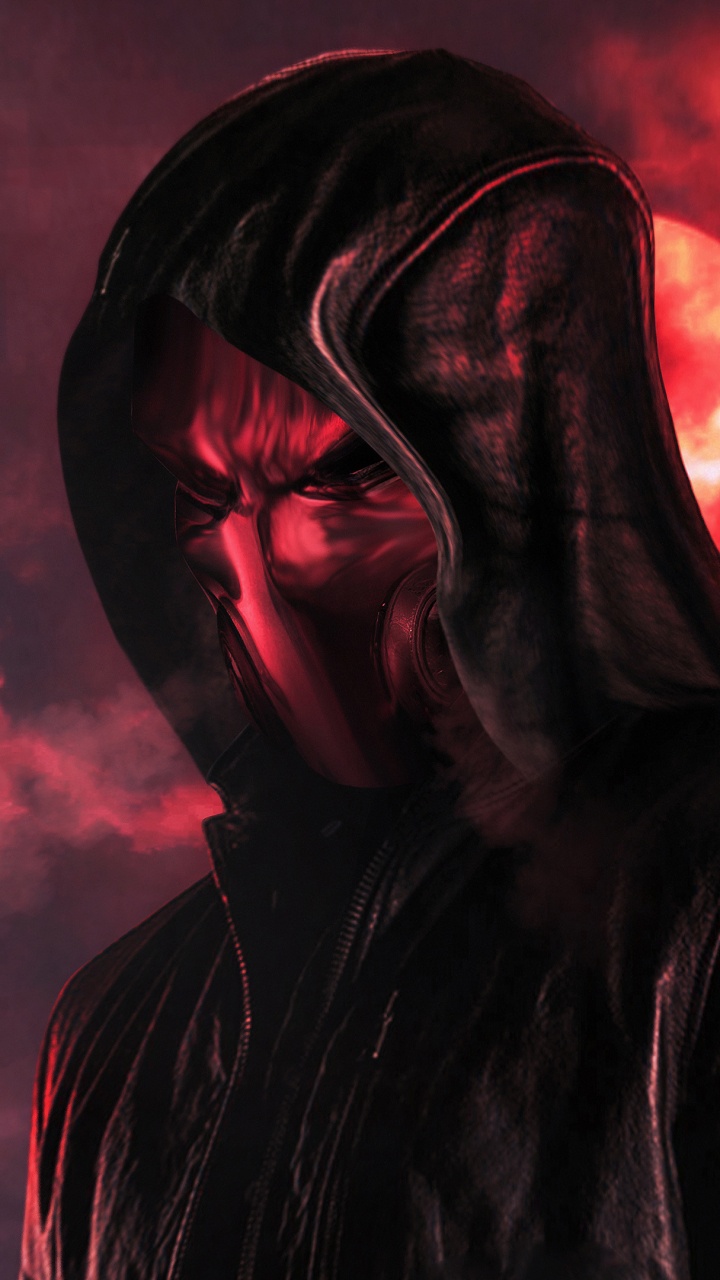 Homme en Sweat à Capuche Noir Avec de la Fumée Violette Sur Son Visage. Wallpaper in 720x1280 Resolution