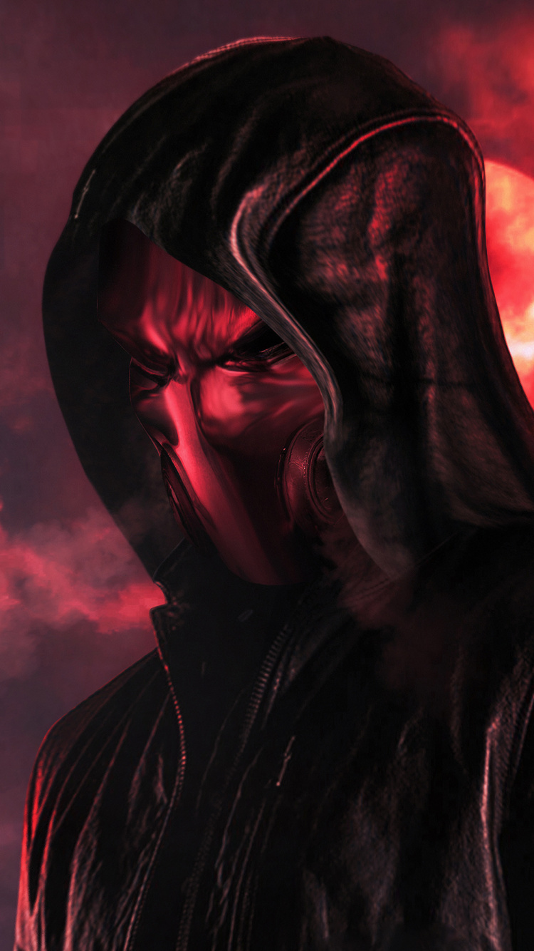 Homme en Sweat à Capuche Noir Avec de la Fumée Violette Sur Son Visage. Wallpaper in 750x1334 Resolution