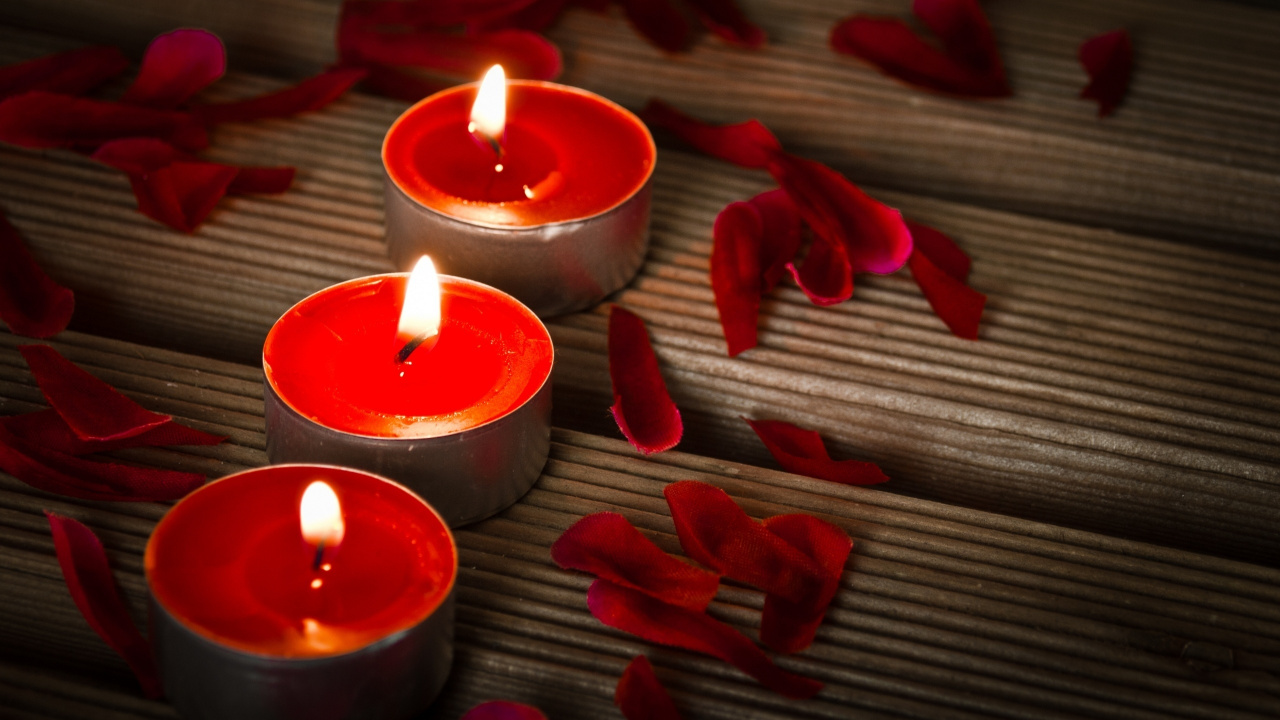 Candle, Lighting, Petal, Heart, Valentines Day. Wallpaper in 1280x720 Resolution