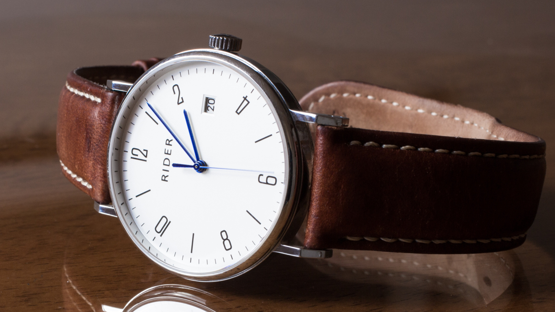 Brown Leather Strap Silver Round Analog Watch. Wallpaper in 1920x1080 Resolution