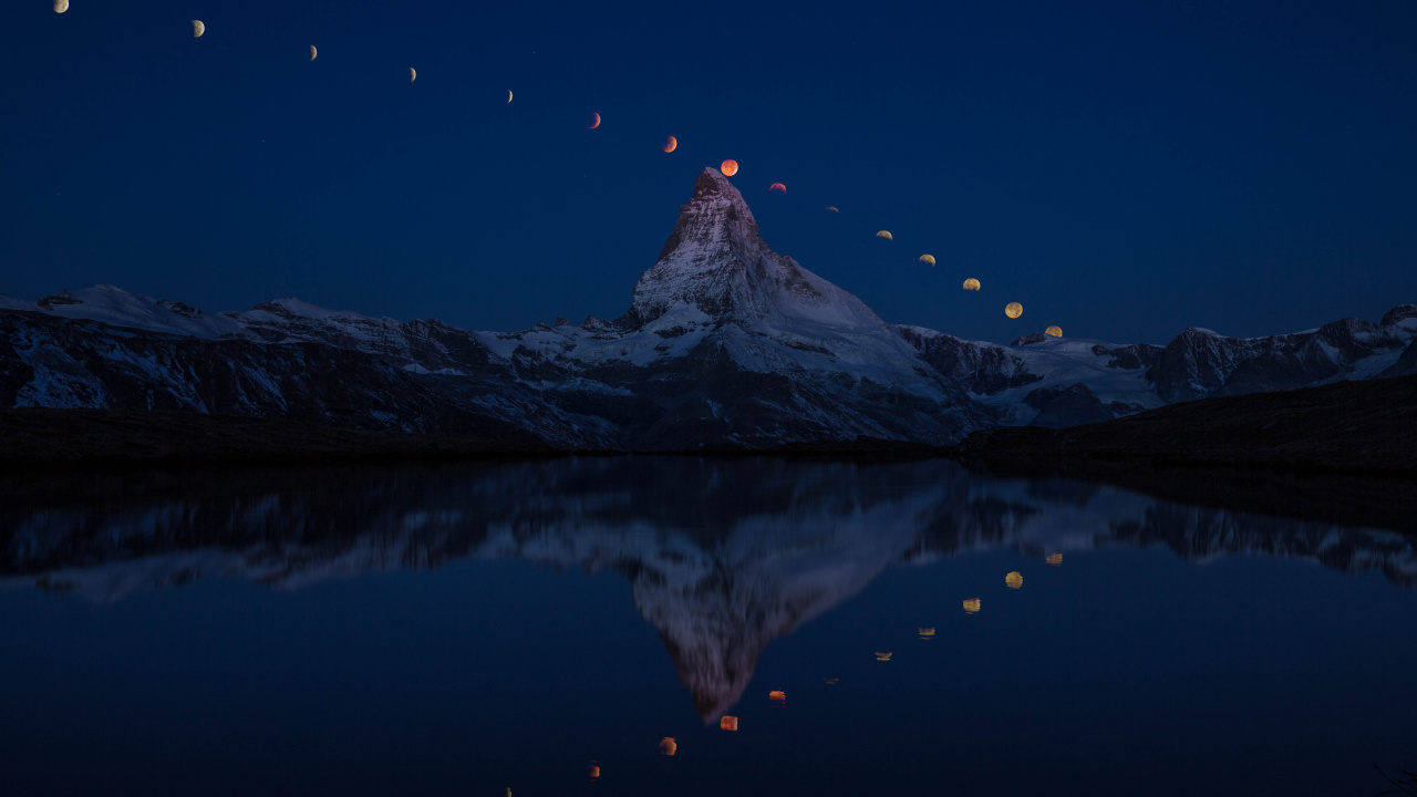 Reflexion, Natur, Blau, Wasser, Nacht. Wallpaper in 1280x720 Resolution