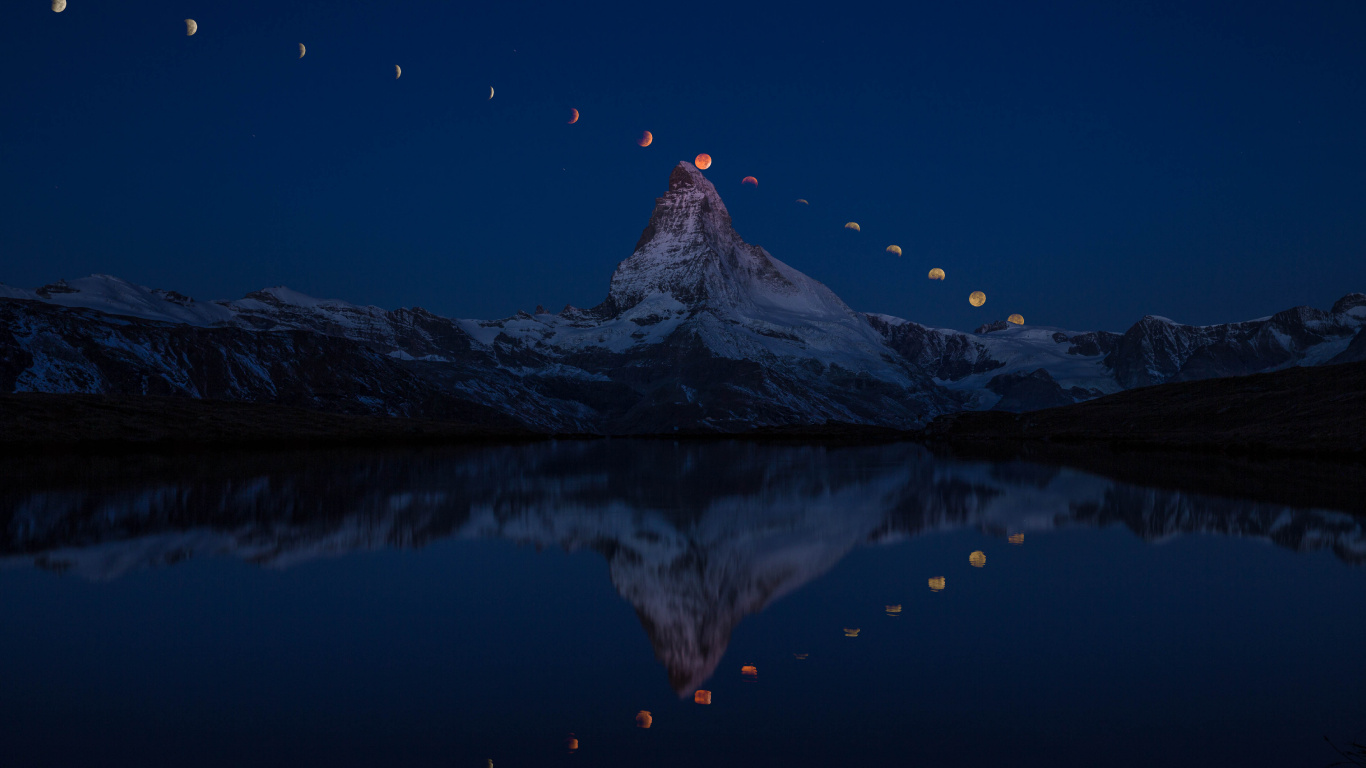 Reflexion, Natur, Blau, Wasser, Nacht. Wallpaper in 1366x768 Resolution