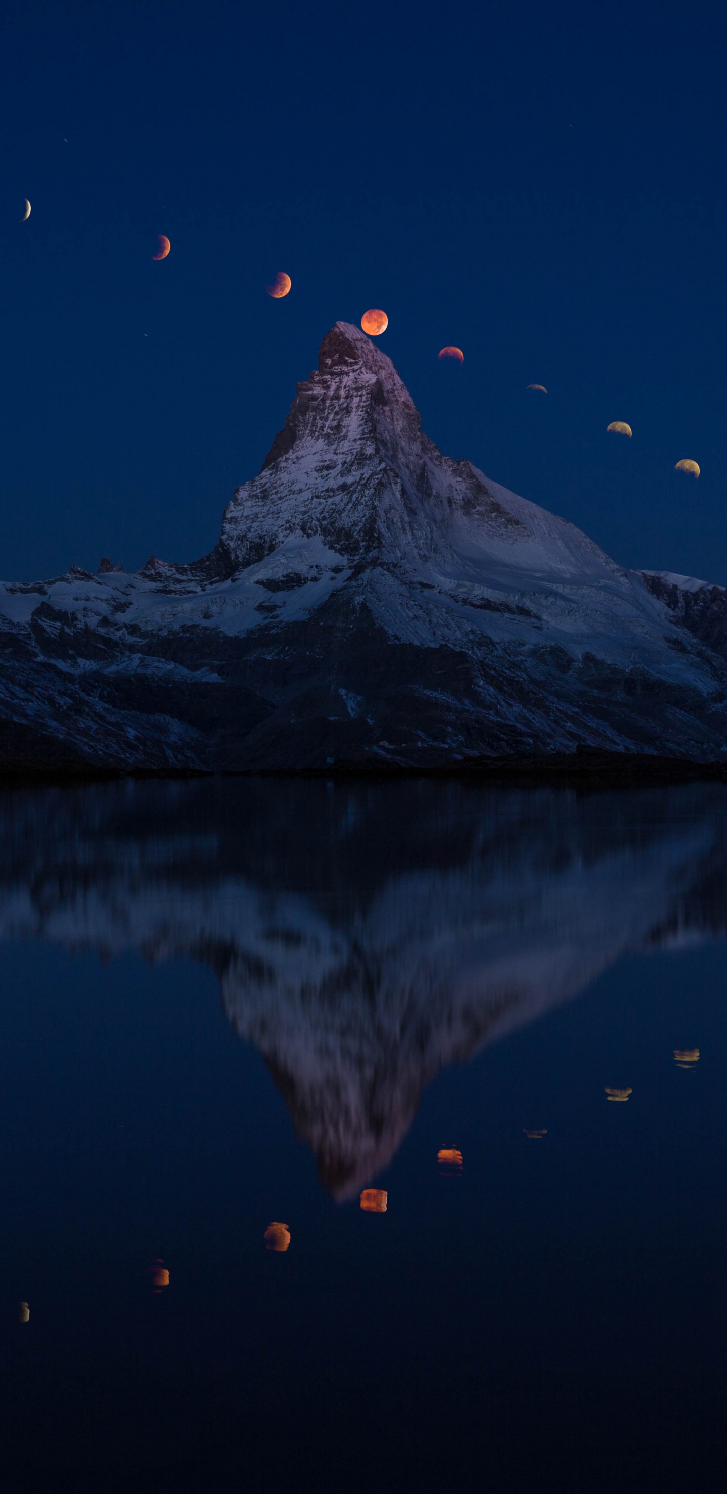 Reflexion, Natur, Blau, Wasser, Nacht. Wallpaper in 1440x2960 Resolution