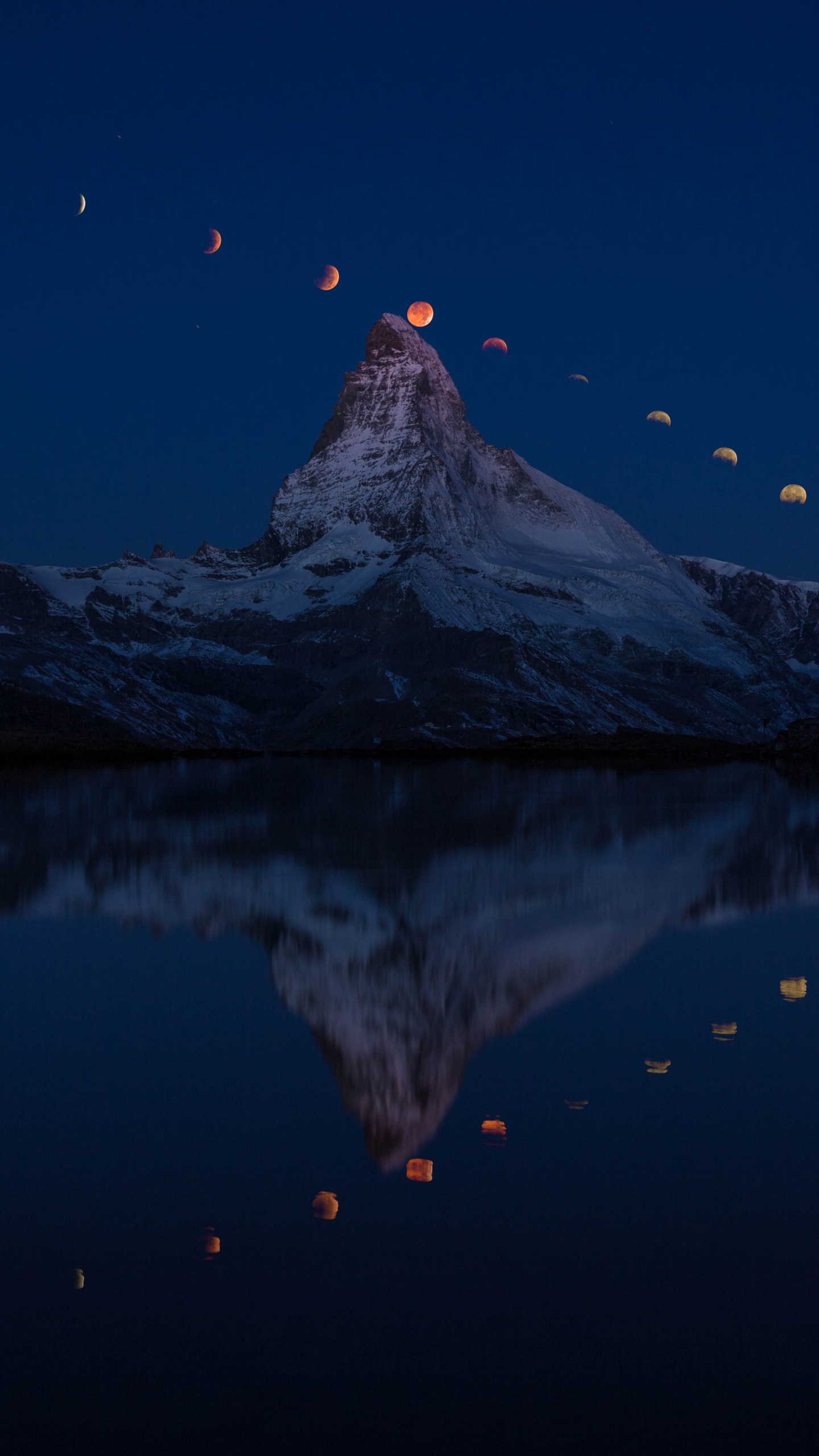 Reflection, Nature, Blue, Mountain, Water. Wallpaper in 1440x2560 Resolution