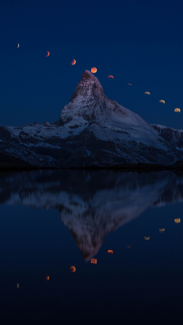 Reflection, Nature, Blue, Mountain, Water. Wallpaper in 750x1334 Resolution