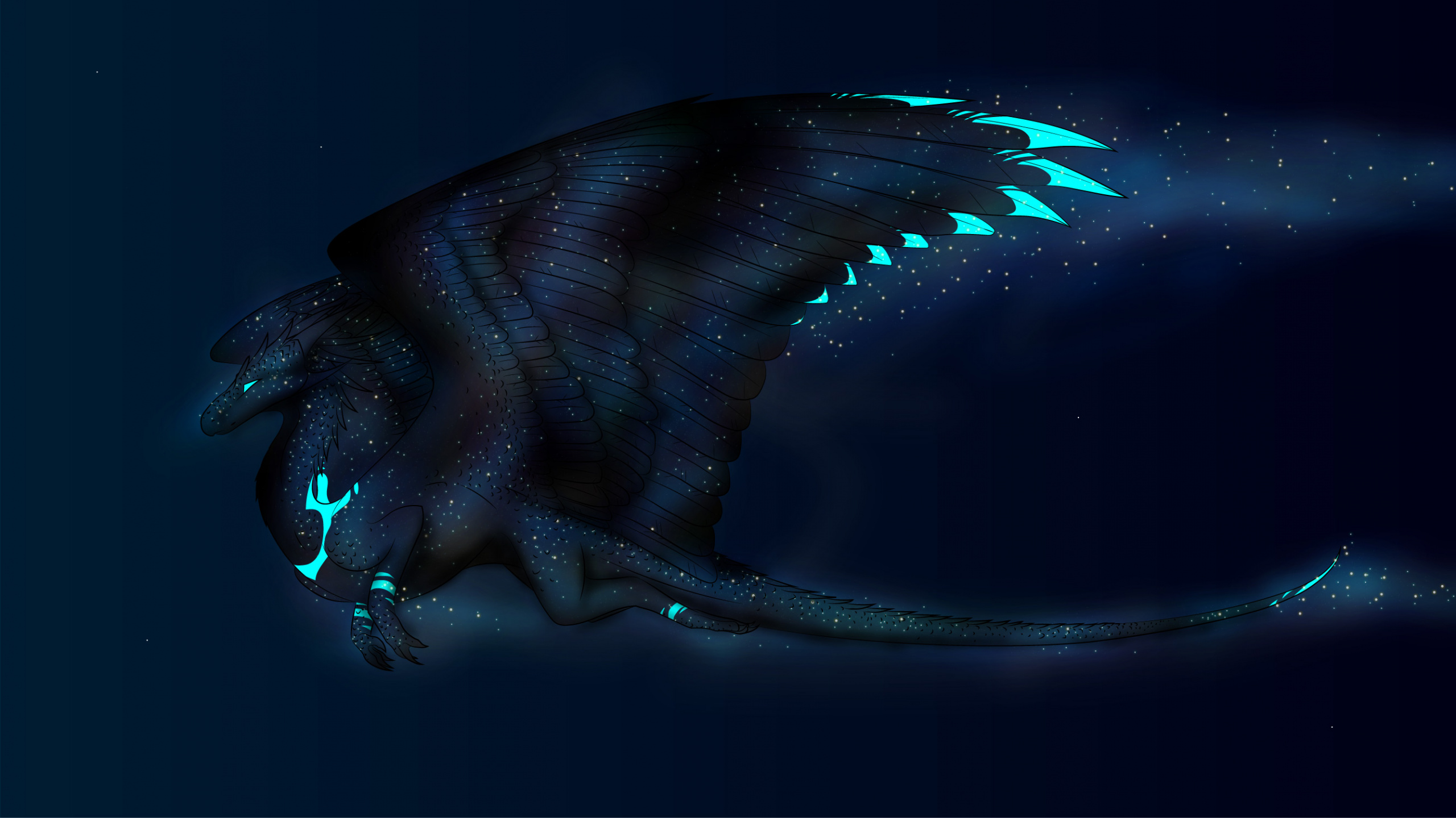 Ilustración de Dragón Azul y Negro. Wallpaper in 2560x1440 Resolution