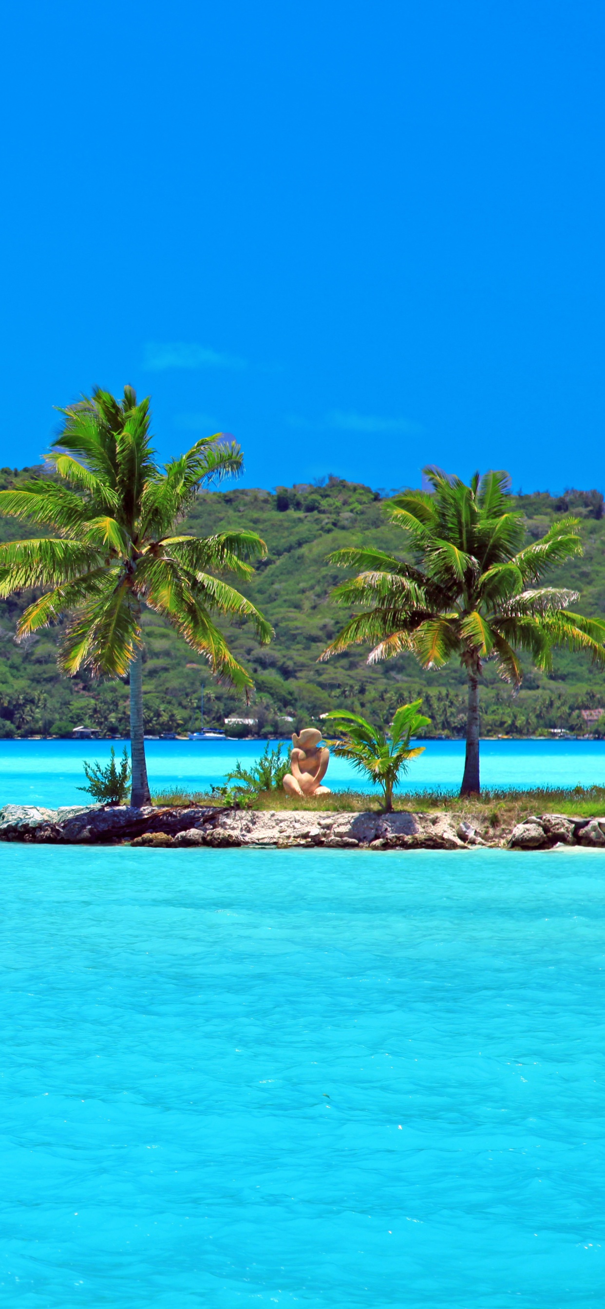 People Riding on Boat on Sea Near Green Mountain Under Blue Sky During Daytime. Wallpaper in 1242x2688 Resolution