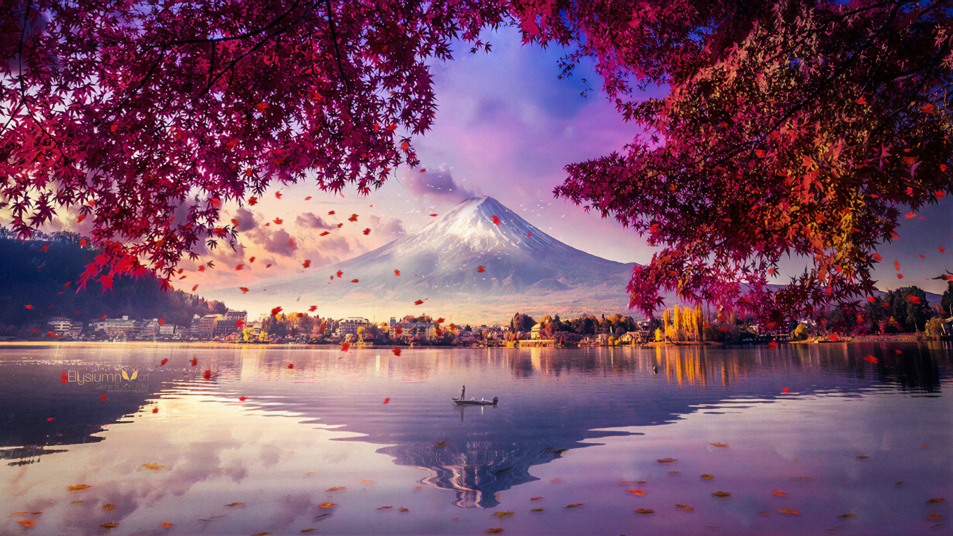 el Monte Fuji, Montaña, Naturaleza, Paisaje Natural, Reflexión. Wallpaper in 1366x768 Resolution