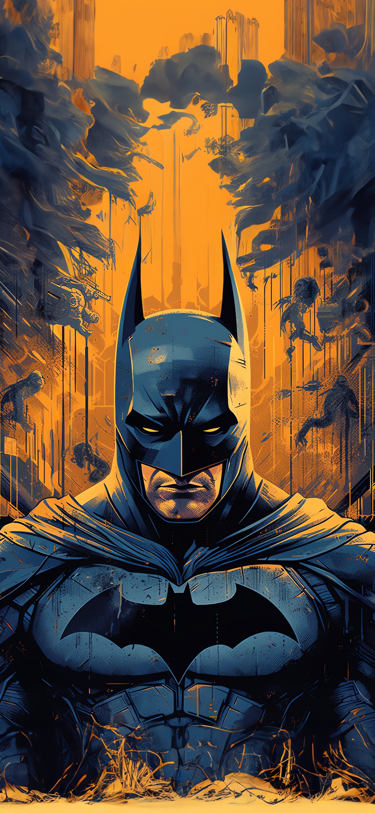Batman-Landschaft, Batman, Poster, Malerei, Illustration. Wallpaper in 1242x2688 Resolution