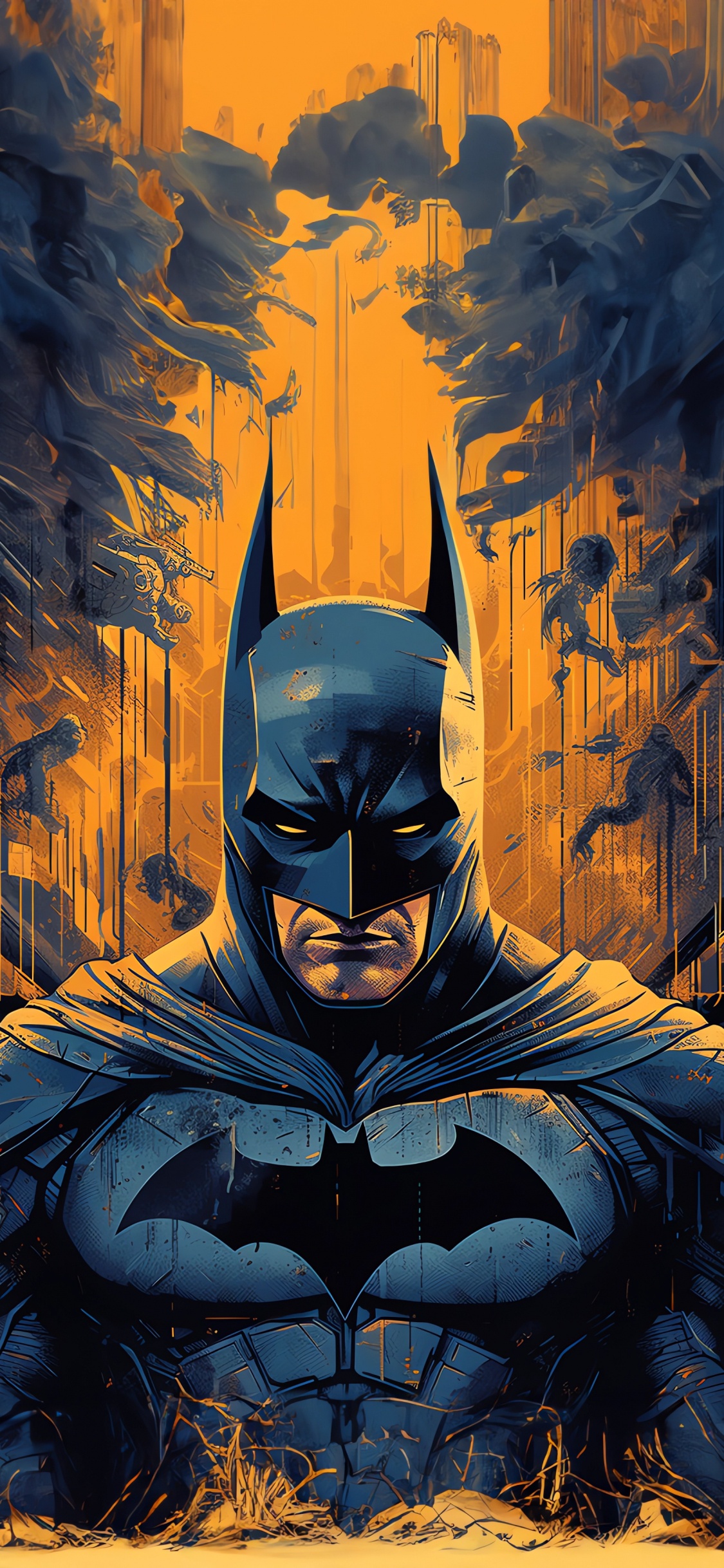 Paysage de Batman, Batman, Affiche, Illustration, Graphisme. Wallpaper in 1125x2436 Resolution