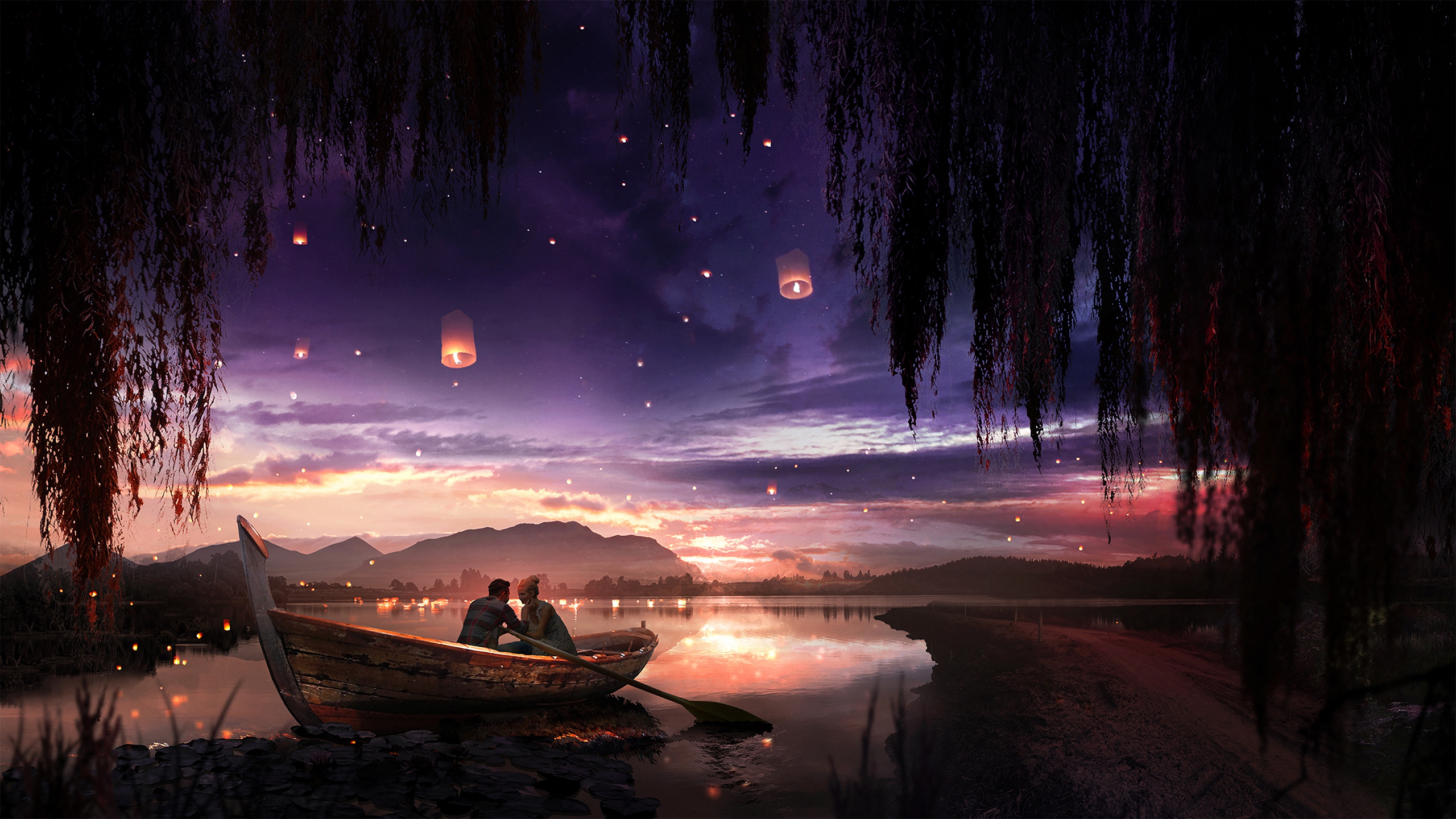 Natur, Wasser, Nacht, Atmosphäre, Reflexion. Wallpaper in 2560x1440 Resolution