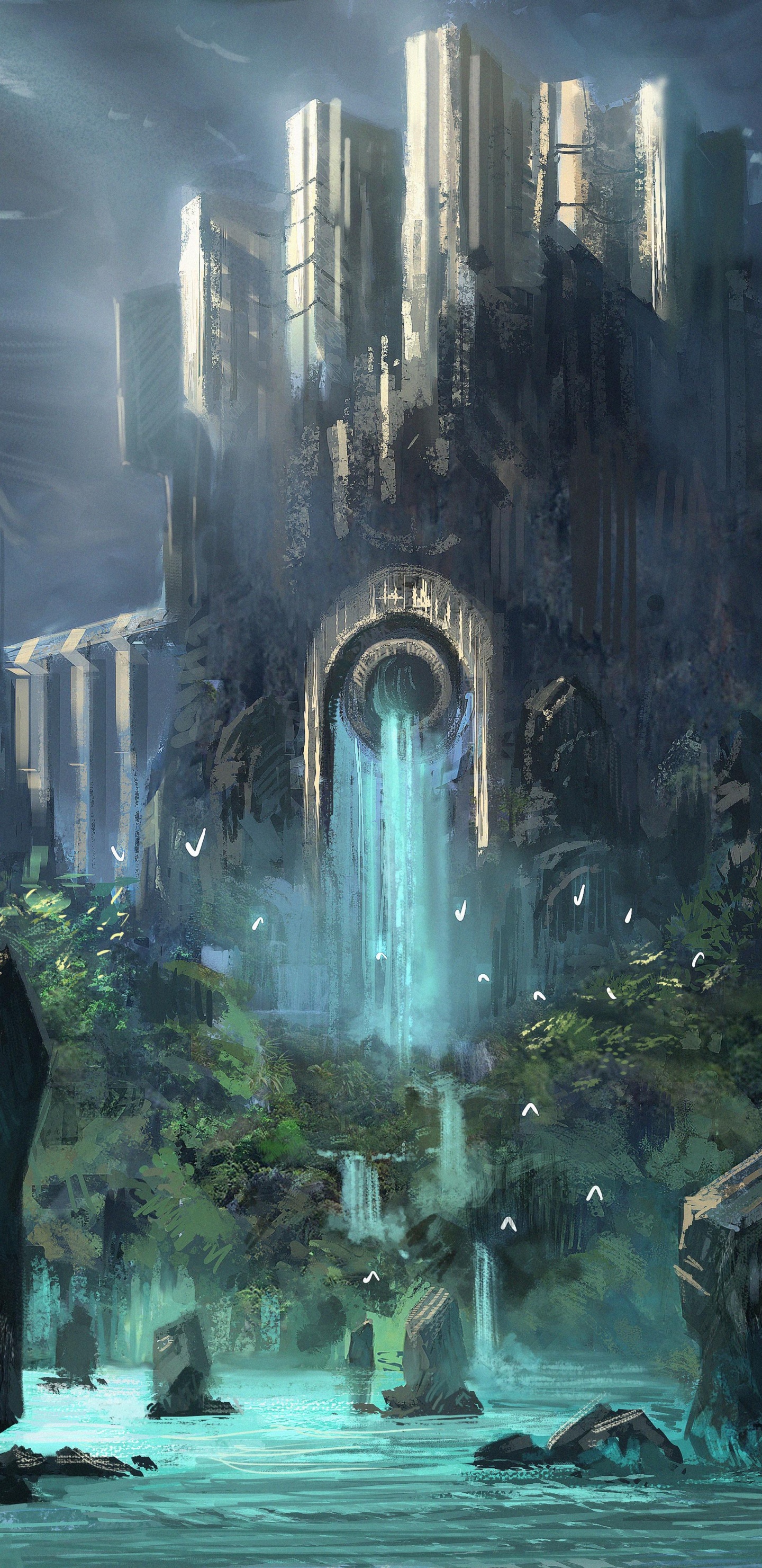 Braunes Betongebäude in Der Nähe Von Wasserbrunnen. Wallpaper in 1440x2960 Resolution