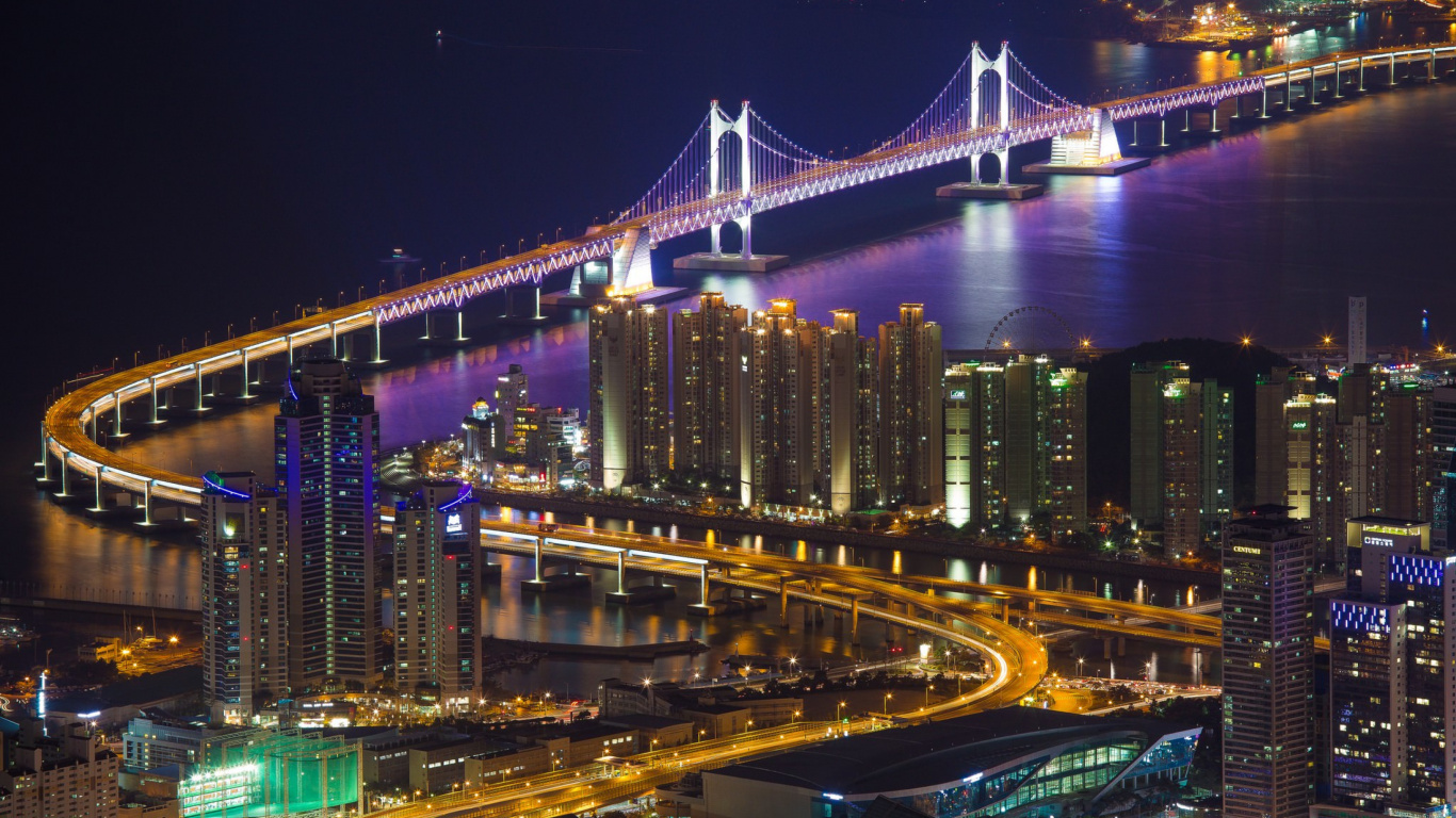 City Skyline During Night Time. Wallpaper in 1366x768 Resolution