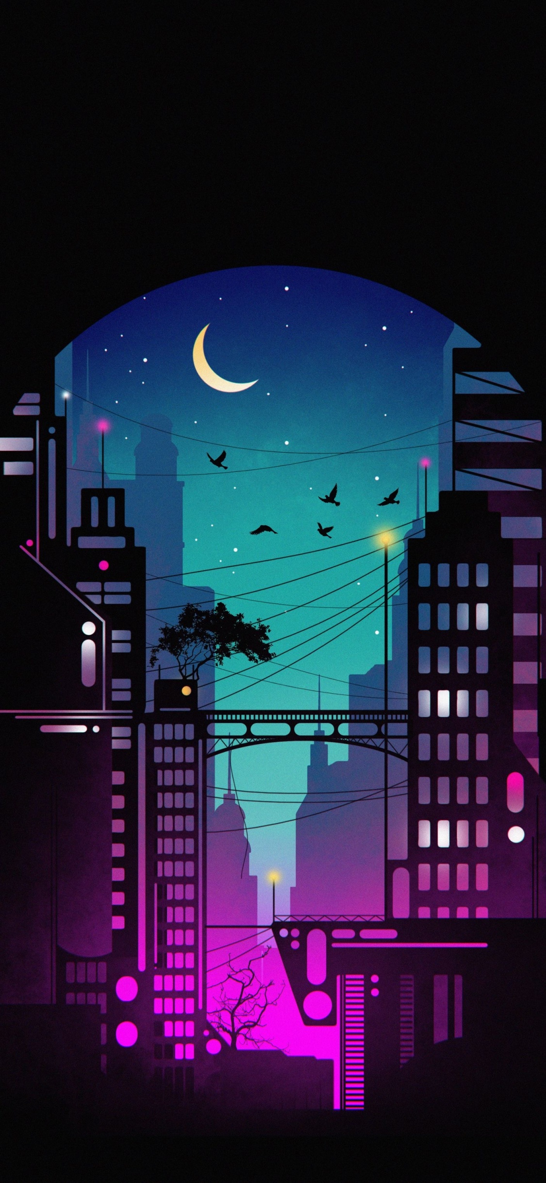 Smartphone, Objeto Astronómico, Luna, Medianoche, Paisaje Urbano. Wallpaper in 1125x2436 Resolution