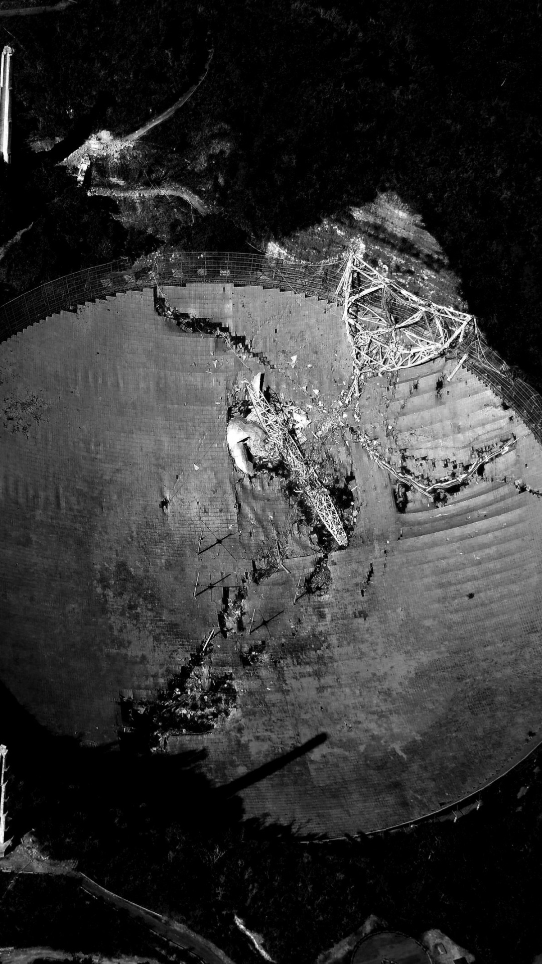 Effondrement D'arecibo, Observatoire Arecibo, Télescope Radio, Objet Astronomique, Noir et Blanc. Wallpaper in 1080x1920 Resolution