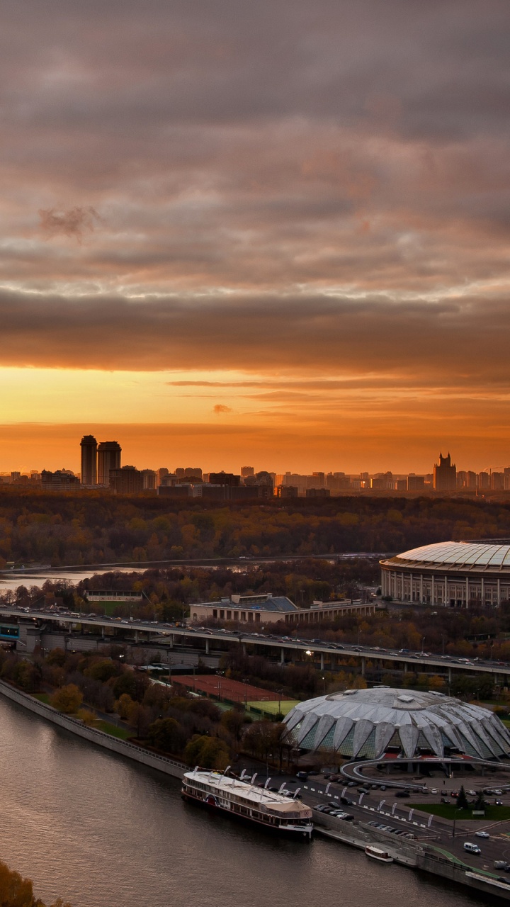 Aerial View of City During Sunset. Wallpaper in 720x1280 Resolution