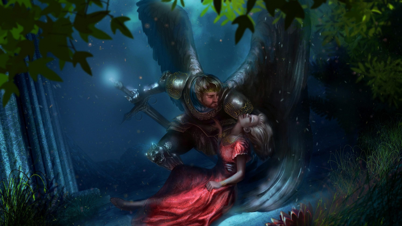 Frau im Roten Kleid im Wasser. Wallpaper in 1366x768 Resolution