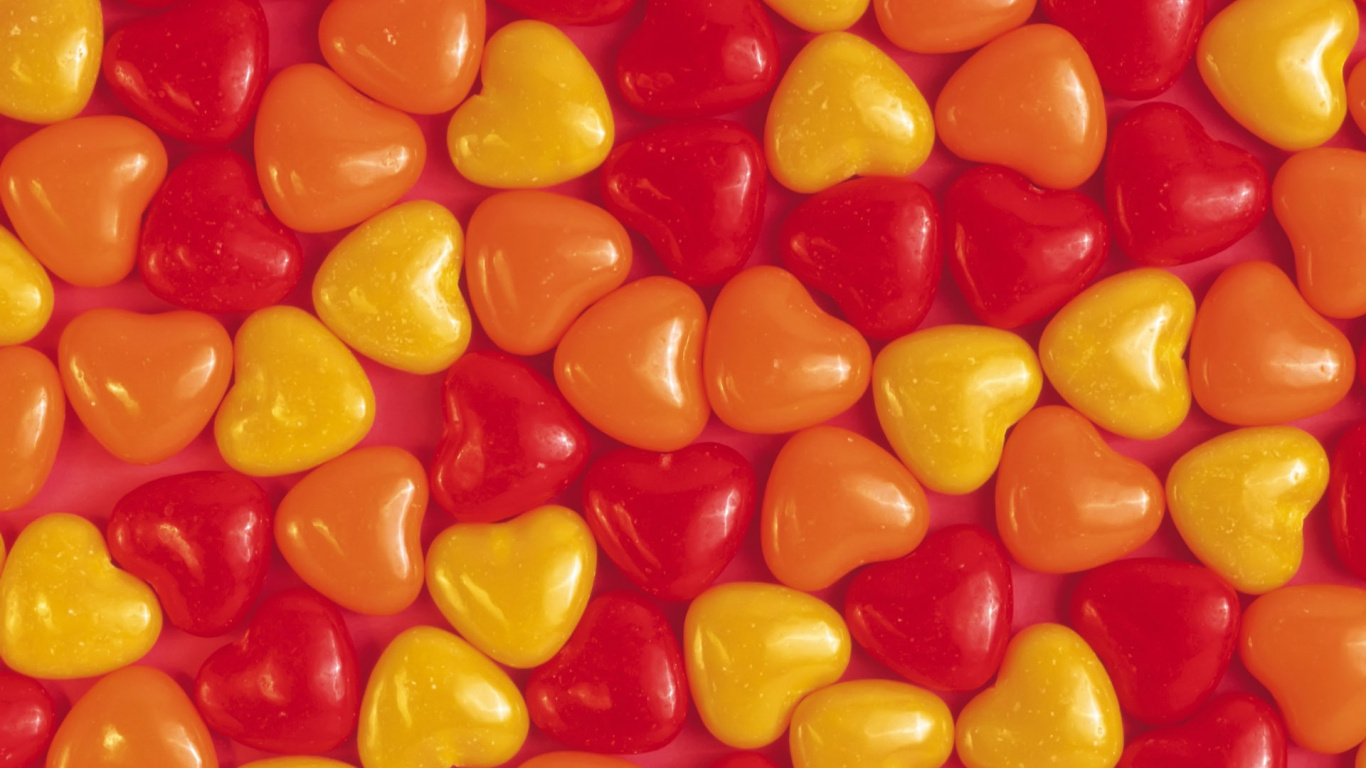 Yellow and Red Heart Shaped Candies. Wallpaper in 1366x768 Resolution