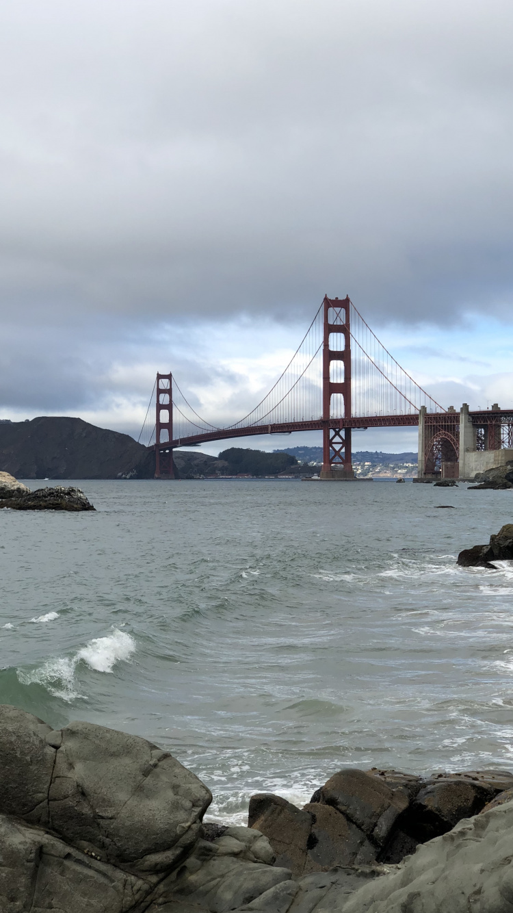 San Francisco, Golden Gate Bridge, Hängebrücke, Wasser, Baker Beach. Wallpaper in 750x1334 Resolution