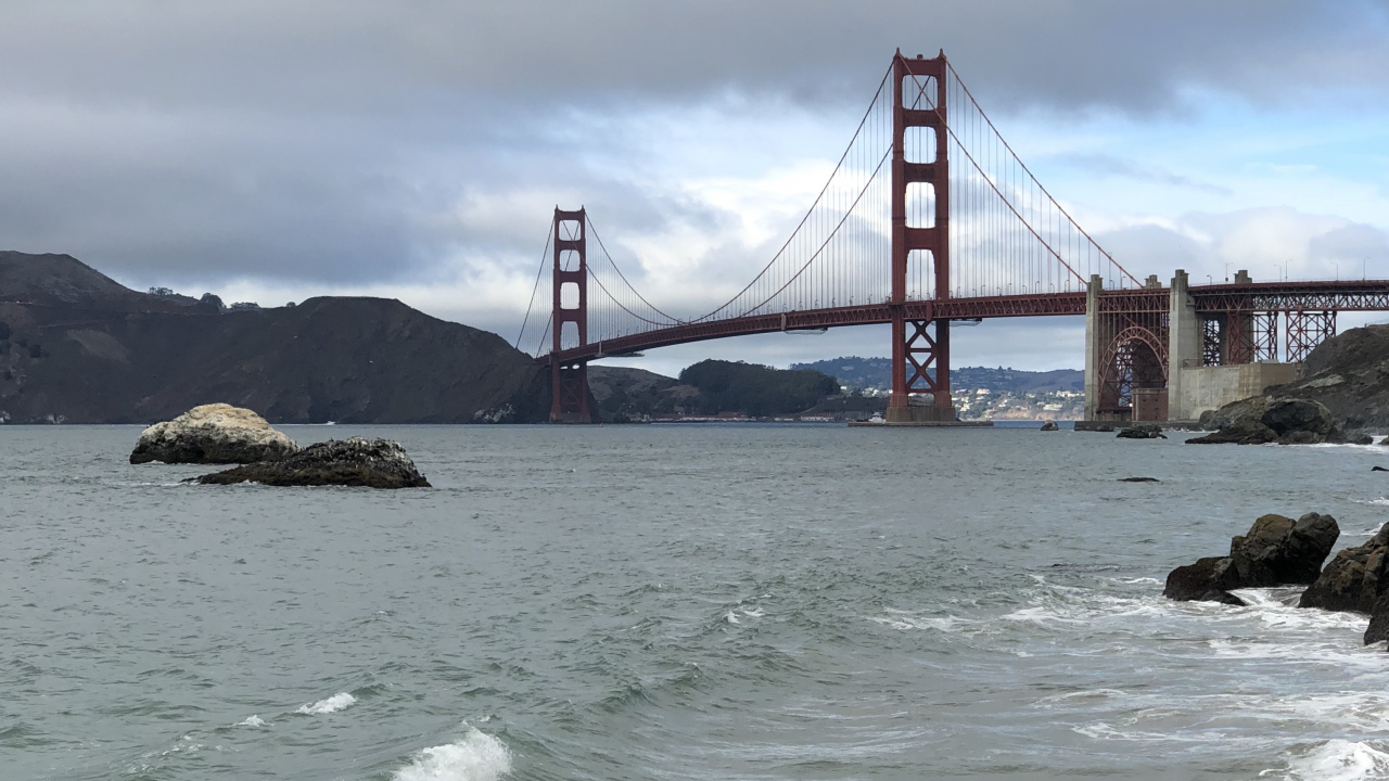 San Francisco, Golden Gate Bridge, Pont Suspendu, Eau, Baker Beach. Wallpaper in 1280x720 Resolution