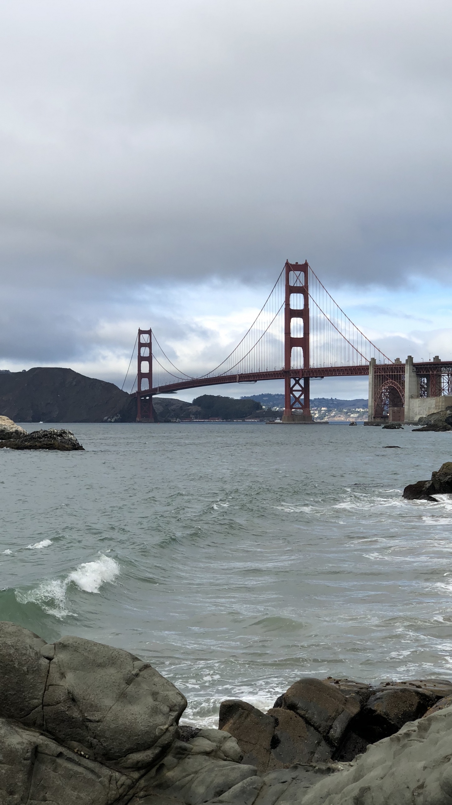 San Francisco, Golden Gate Bridge, Suspension Bridge, Water, Baker Beach. Wallpaper in 1440x2560 Resolution