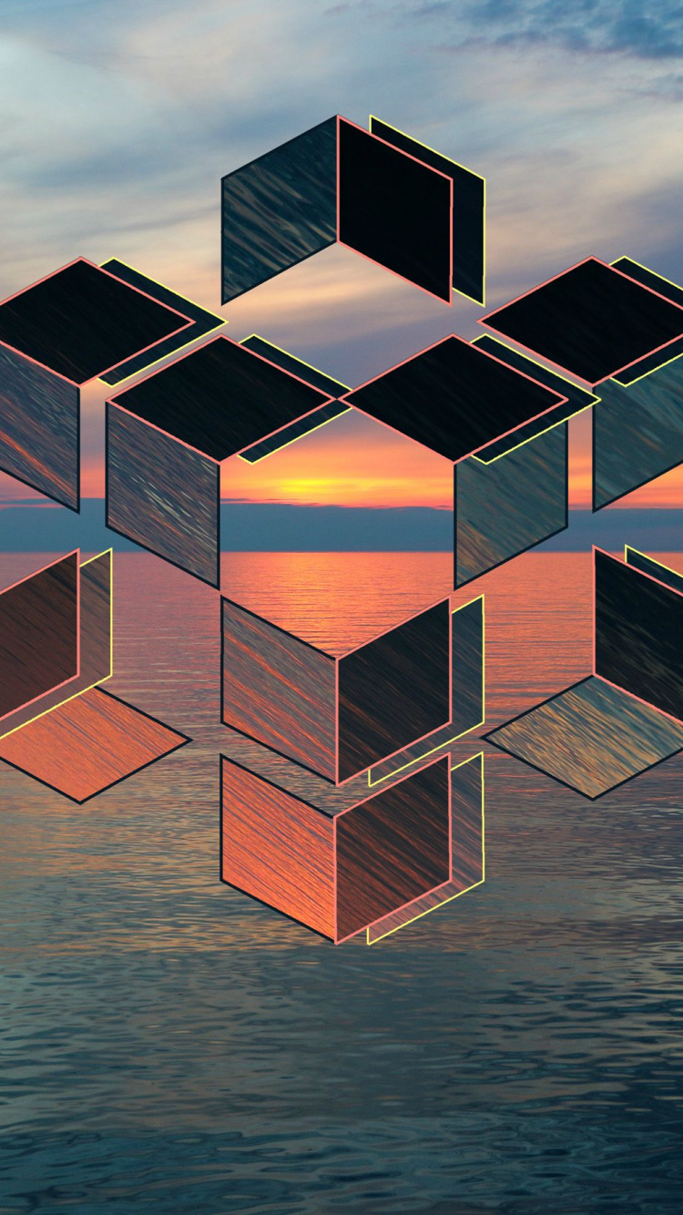 Gelbes Und Weißes Gebäude Auf Gewässer Während Des Sonnenuntergangs. Wallpaper in 750x1334 Resolution