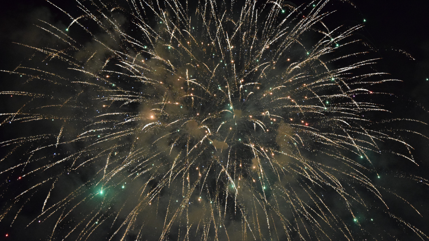 Feuerwerk, Wunderkerze, Neue Jahre Tag, Mitternacht, Nacht. Wallpaper in 1366x768 Resolution