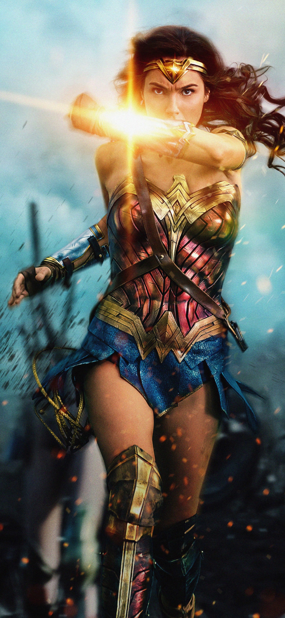 Woman in Blue and White Dress Holding a Stick. Wallpaper in 1125x2436 Resolution